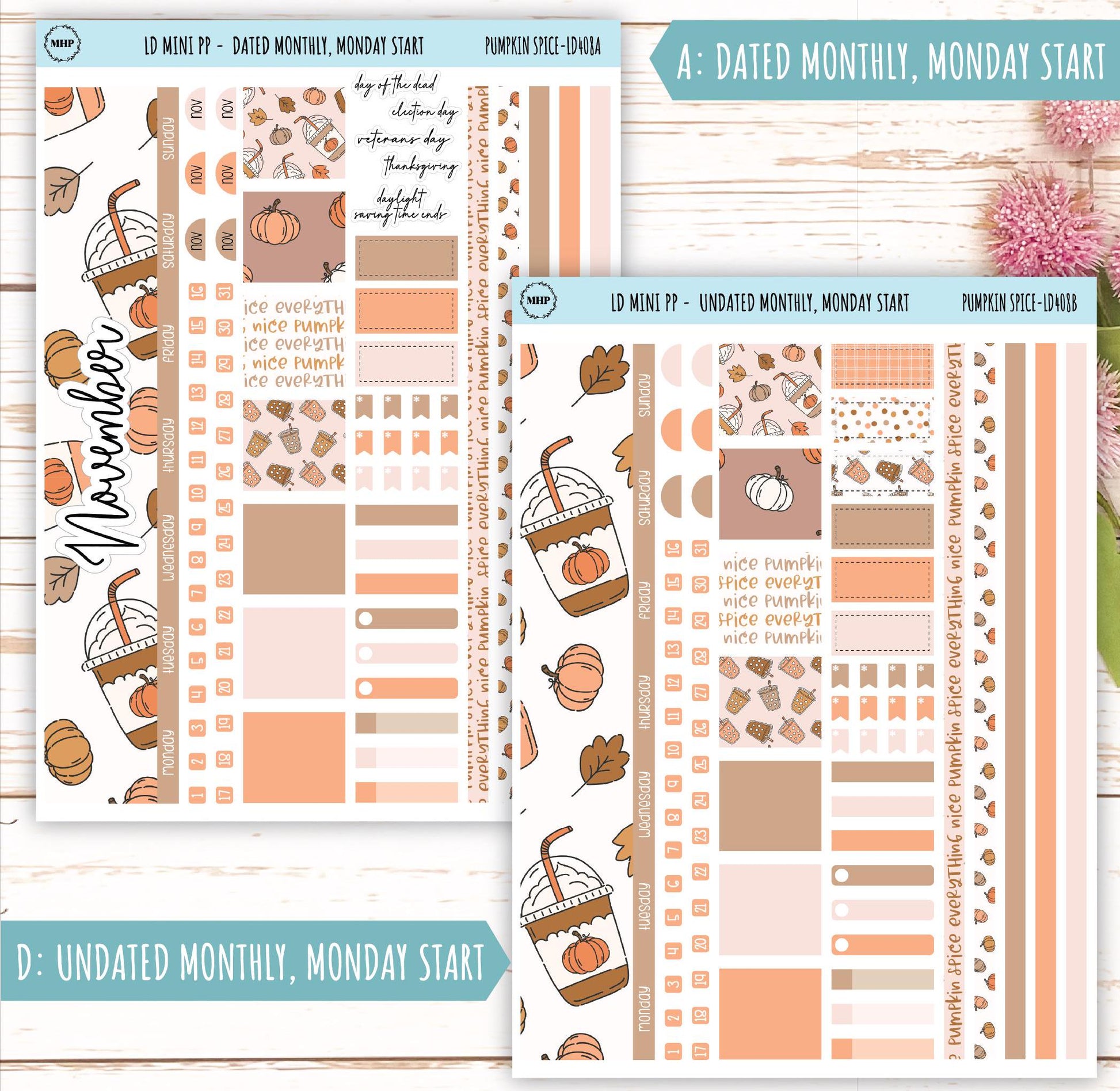 NOVEMBER Stickers for LD Mini Project Planner "Pumpkin Spice" || LD408PS