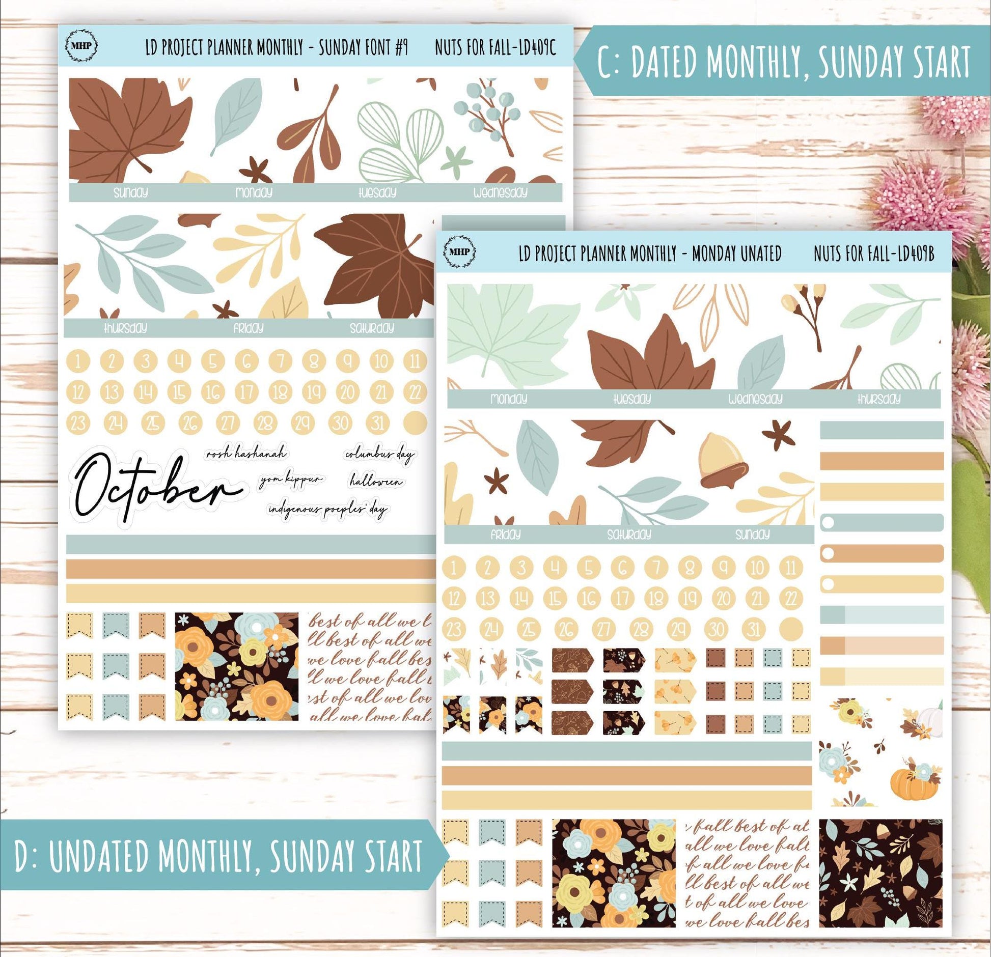 OCTOBER Stickers for LD Project Planner "Nuts for Fall" || LD409NF