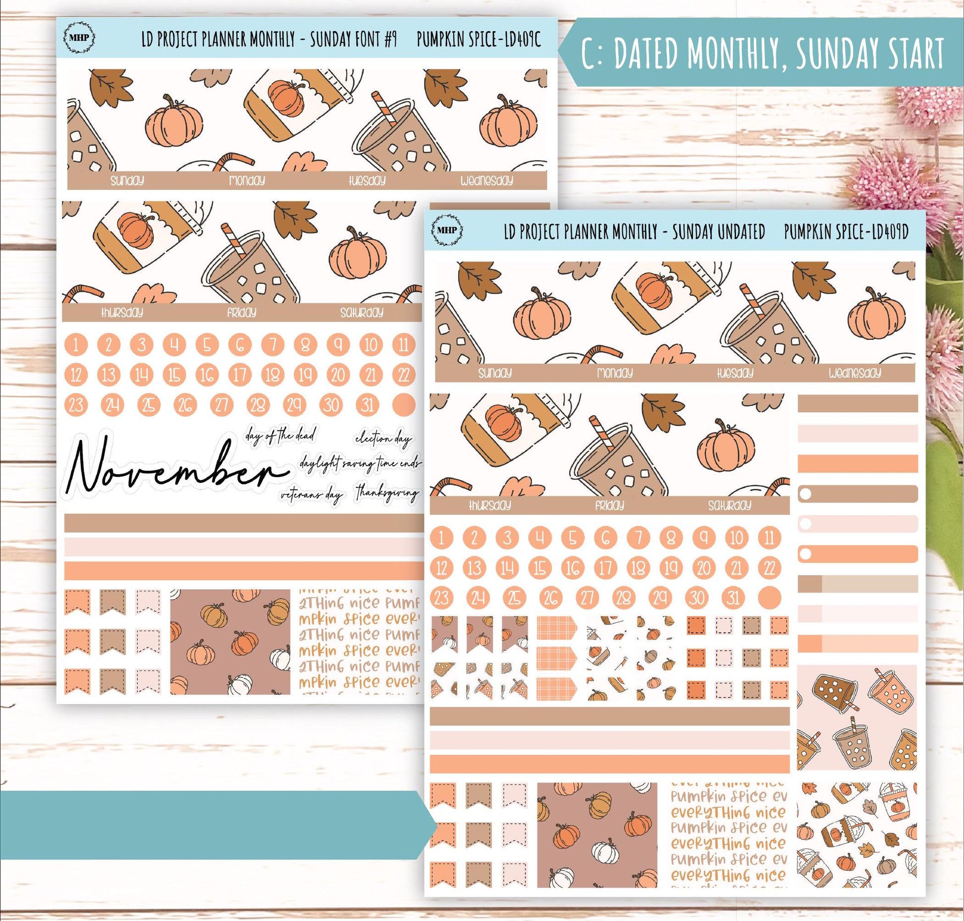 NOVEMBER Stickers for LD Project Planner "Pumpkin Spice" || LD409PS