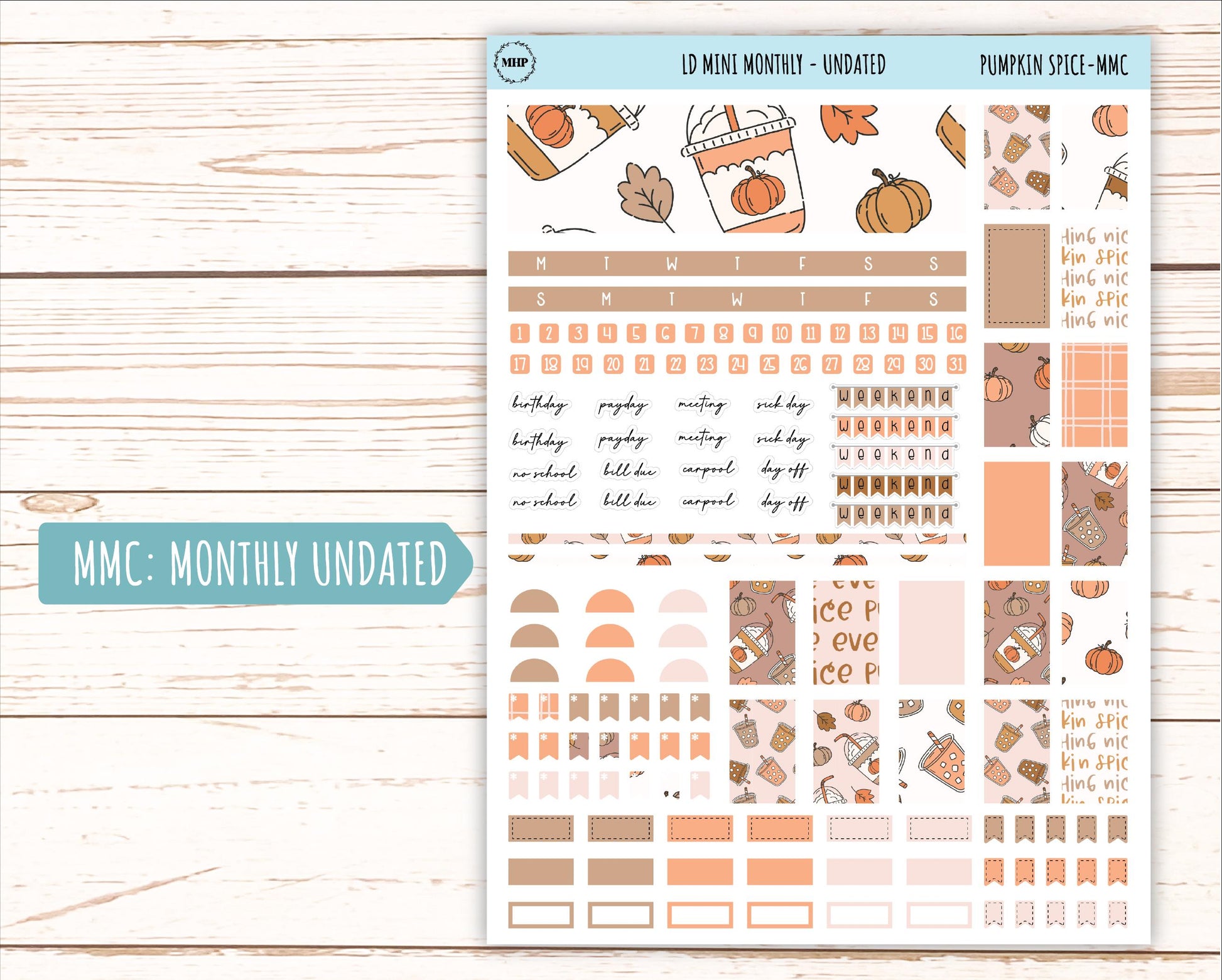 November Stickers for MINI Laurel Denise Planners "Pumpkin Spice" || MPS