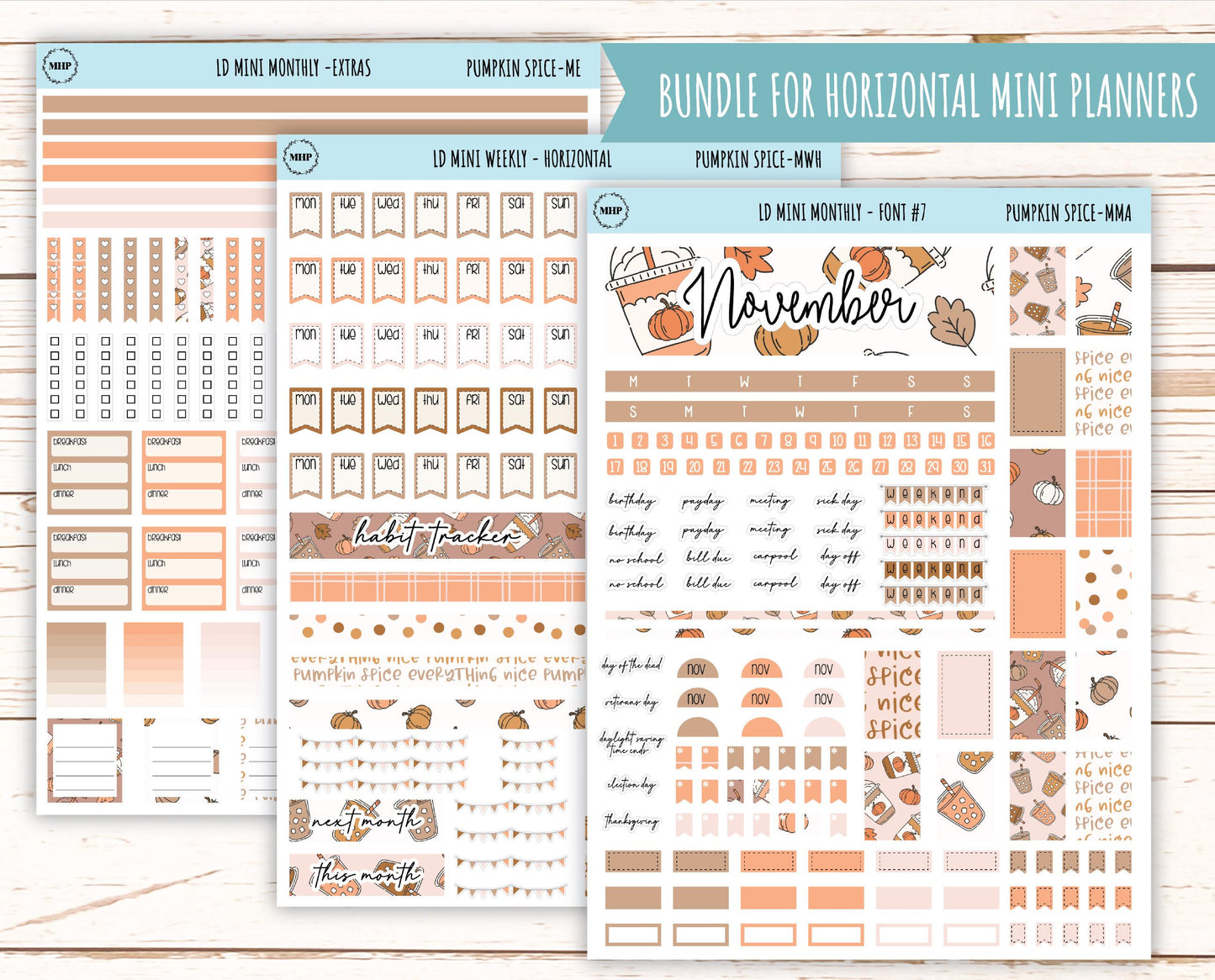 November Stickers for MINI Laurel Denise Planners "Pumpkin Spice" || MPS