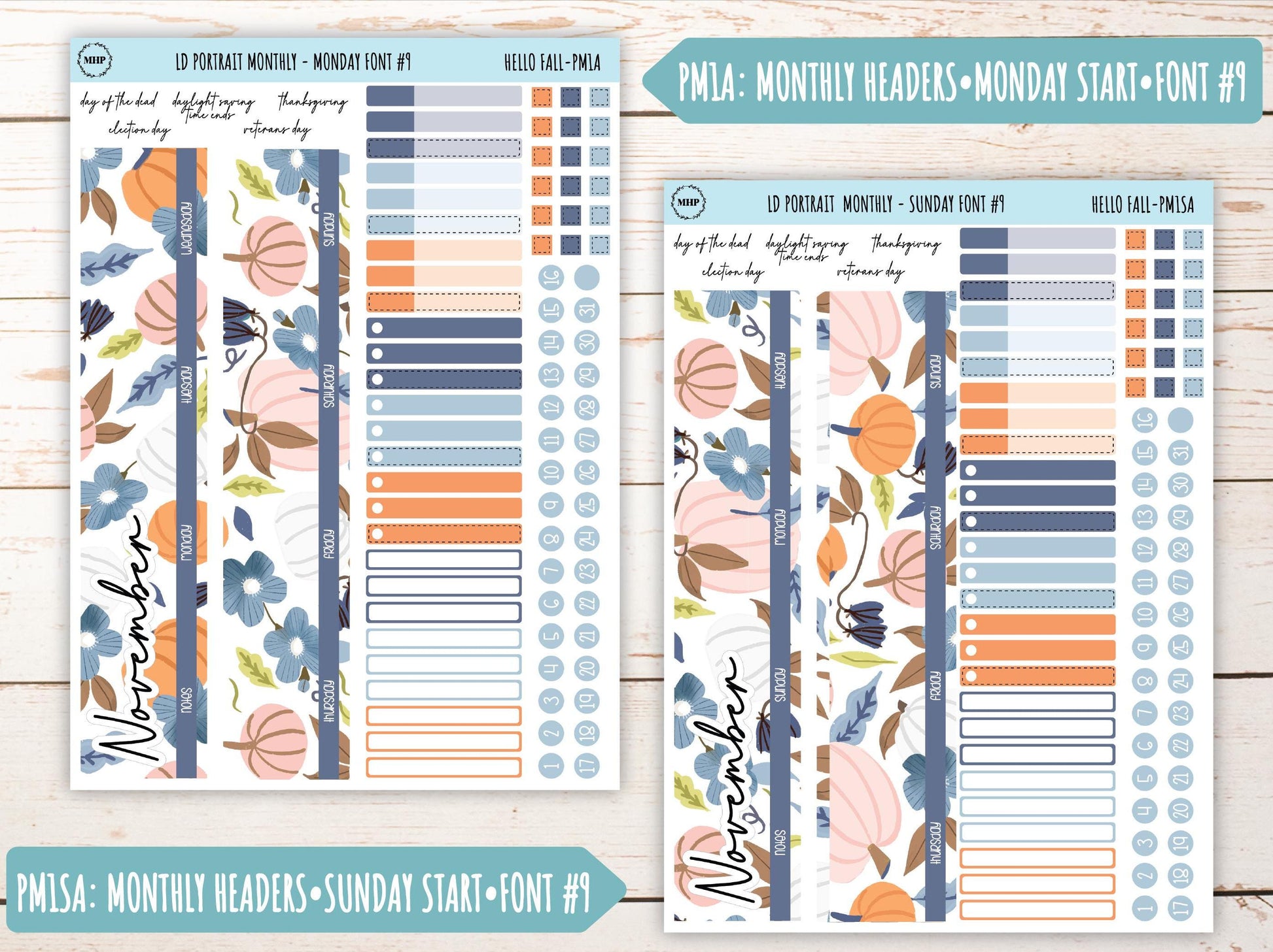 NOVEMBER Stickers for Laurel Denise Portrait Planners. "Hello Fall" || PHF