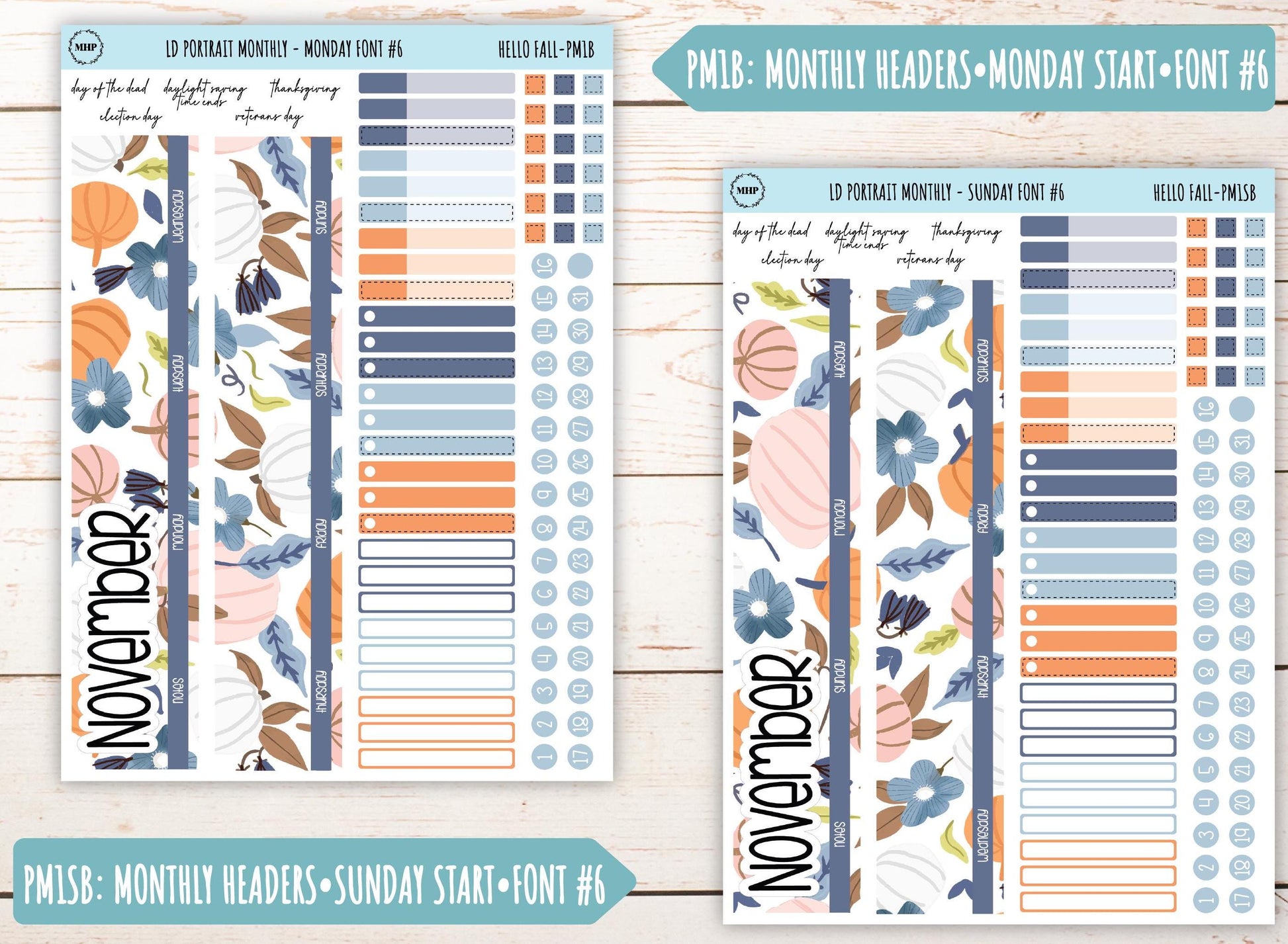 NOVEMBER Stickers for Laurel Denise Portrait Planners. "Hello Fall" || PHF