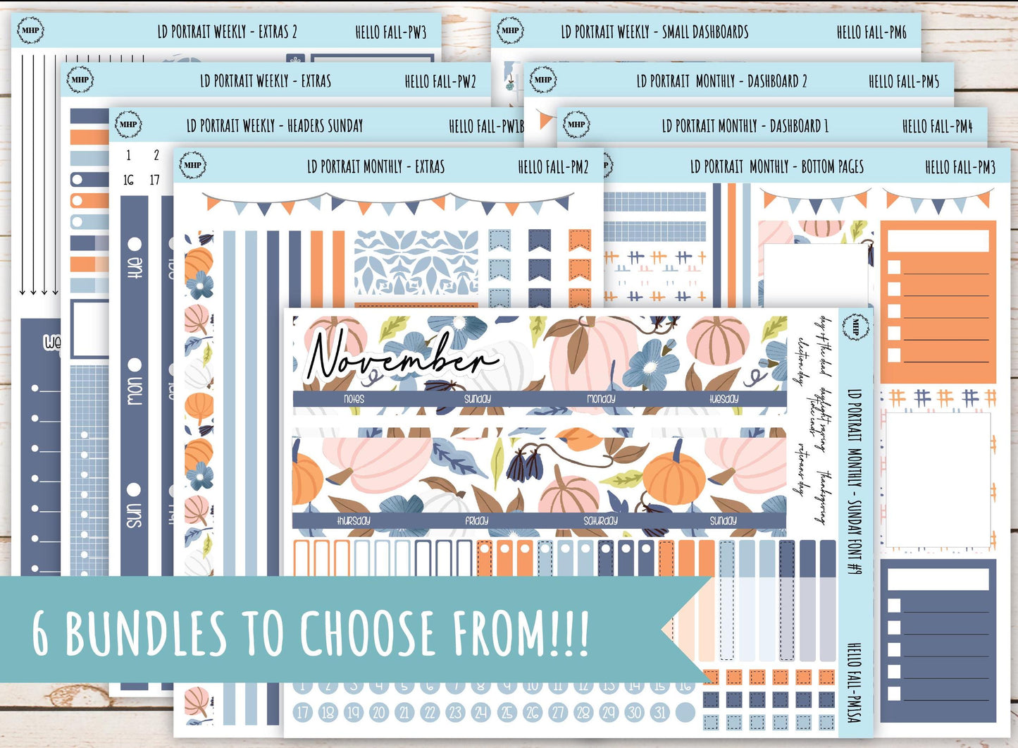 NOVEMBER Stickers for Laurel Denise Portrait Planners. "Hello Fall" || PHF