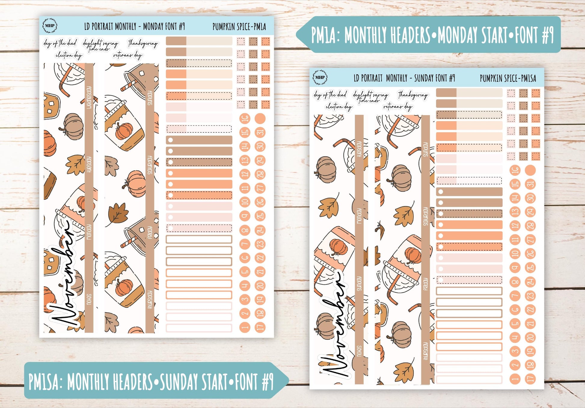NOVEMBER Stickers for Laurel Denise Portrait Planners. "Pumpkin Spice" || PPS