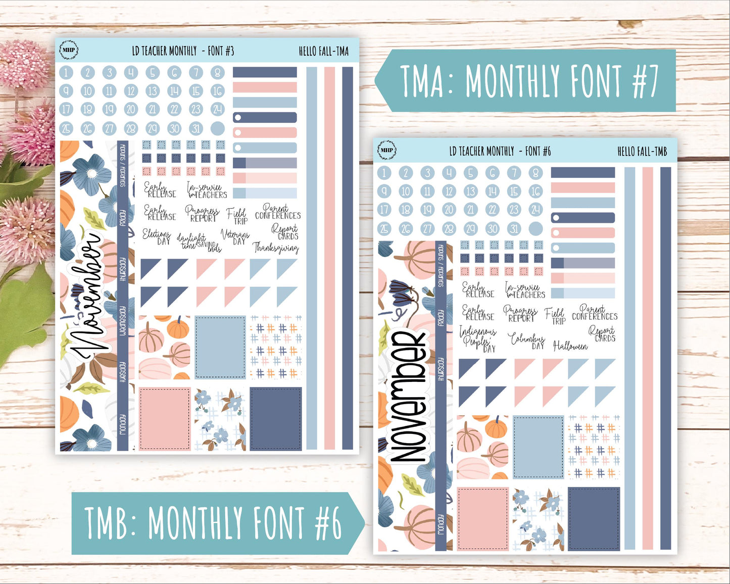 NOVEMBER Stickers for Laurel Denise Teacher Planners. "Hello Fall" || THF
