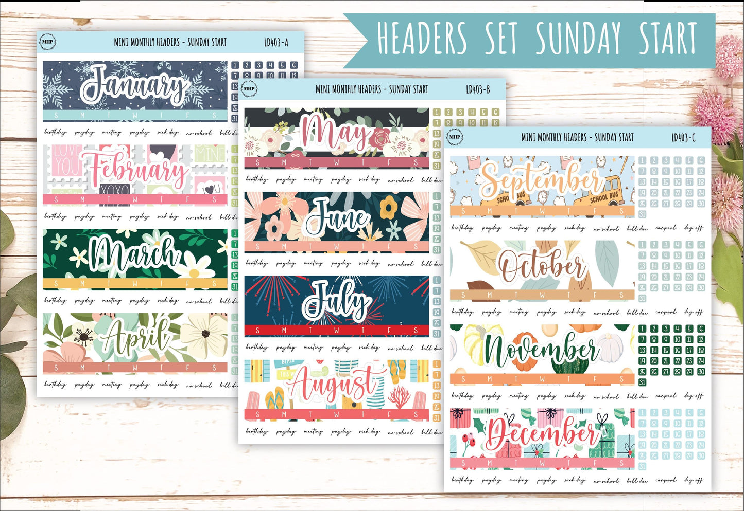 Monthly Headers Set for Laurel Denise MINI || LD402 & LD403