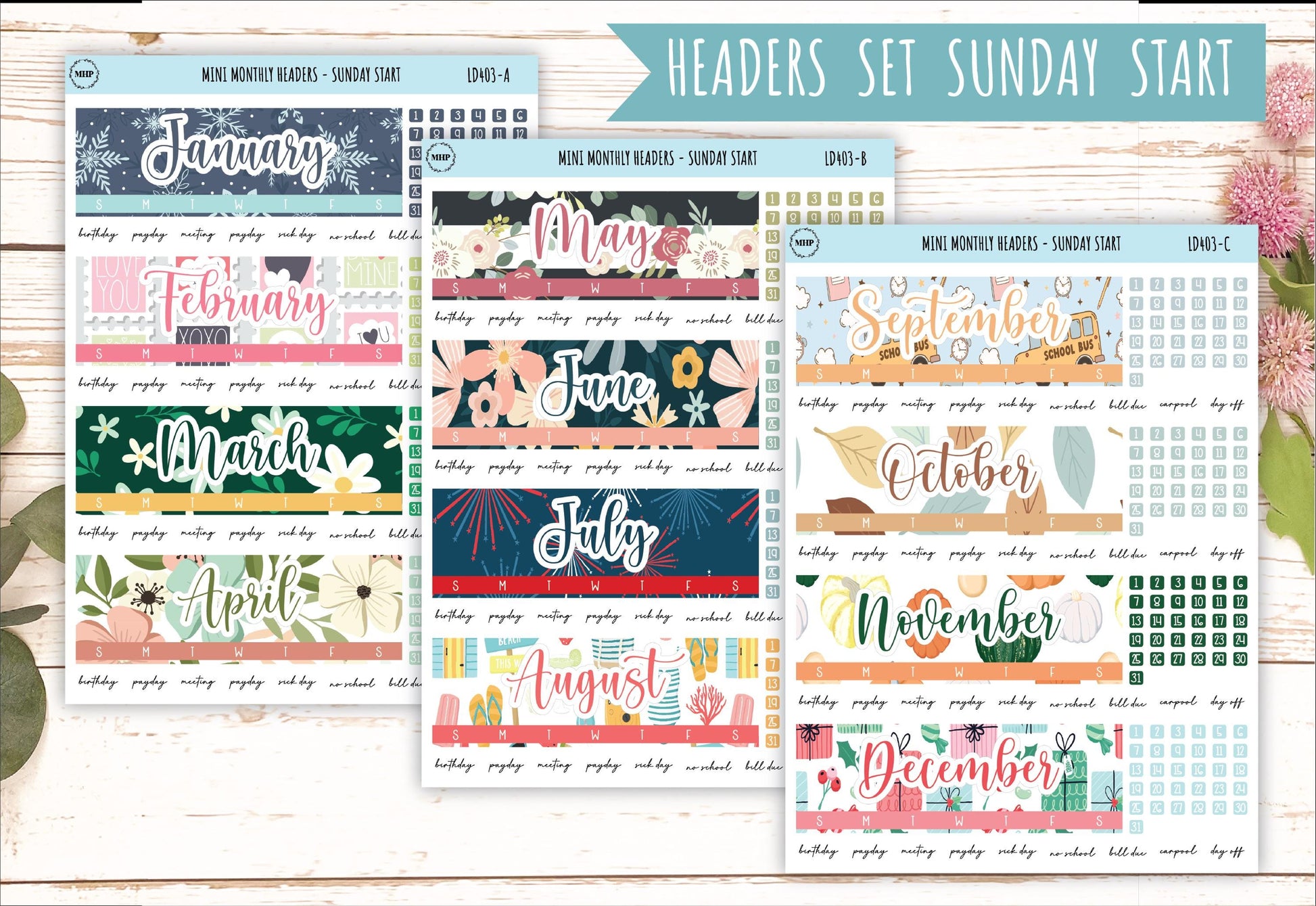 Monthly Headers Set for Laurel Denise MINI || LD402 & LD403