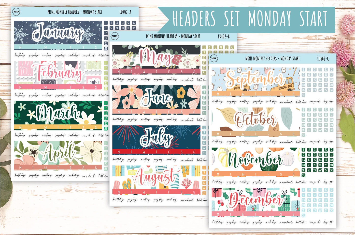 Monthly Headers Set for Laurel Denise MINI || LD402 & LD403