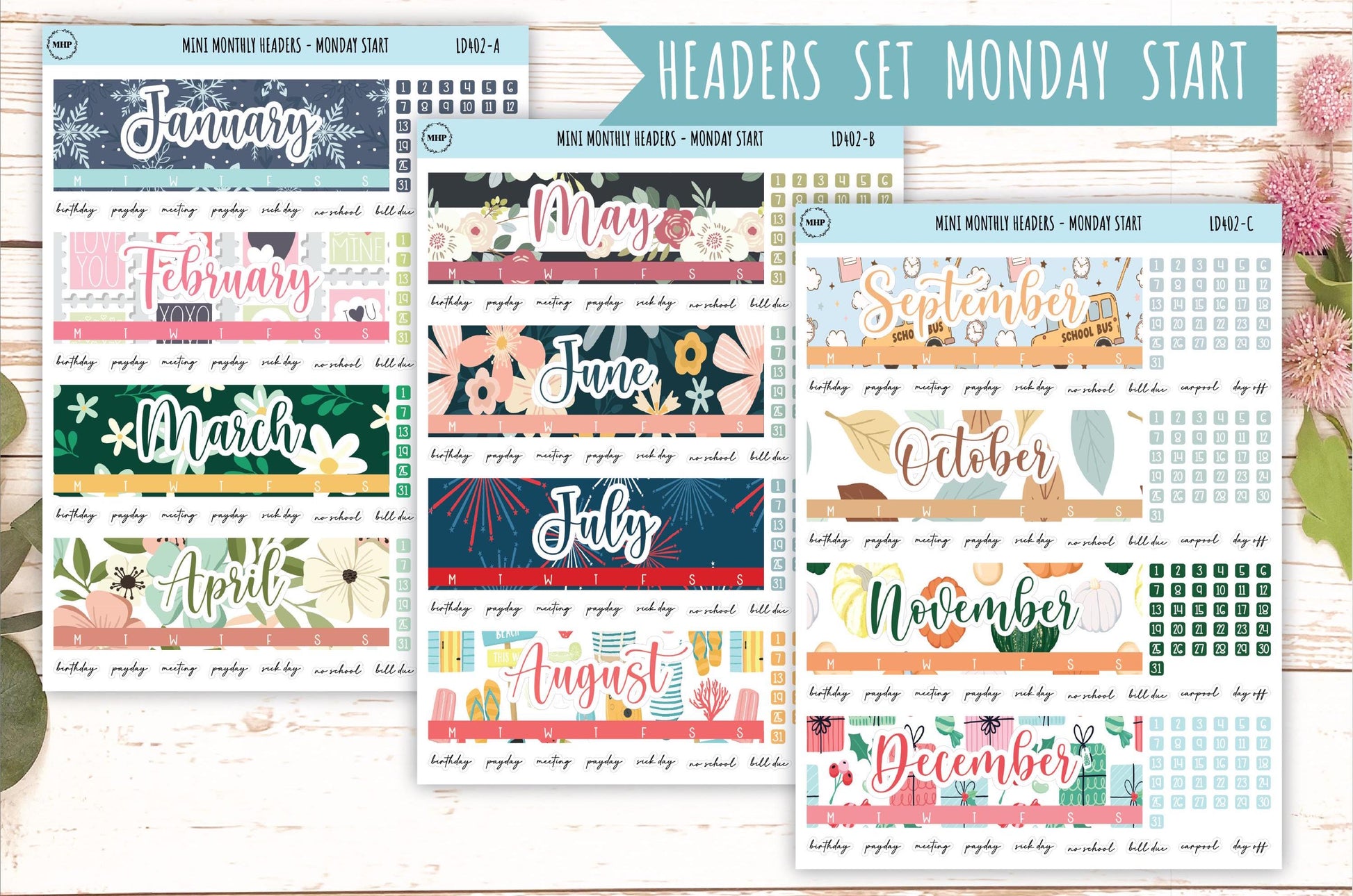 Monthly Headers Set for Laurel Denise MINI || LD402 & LD403