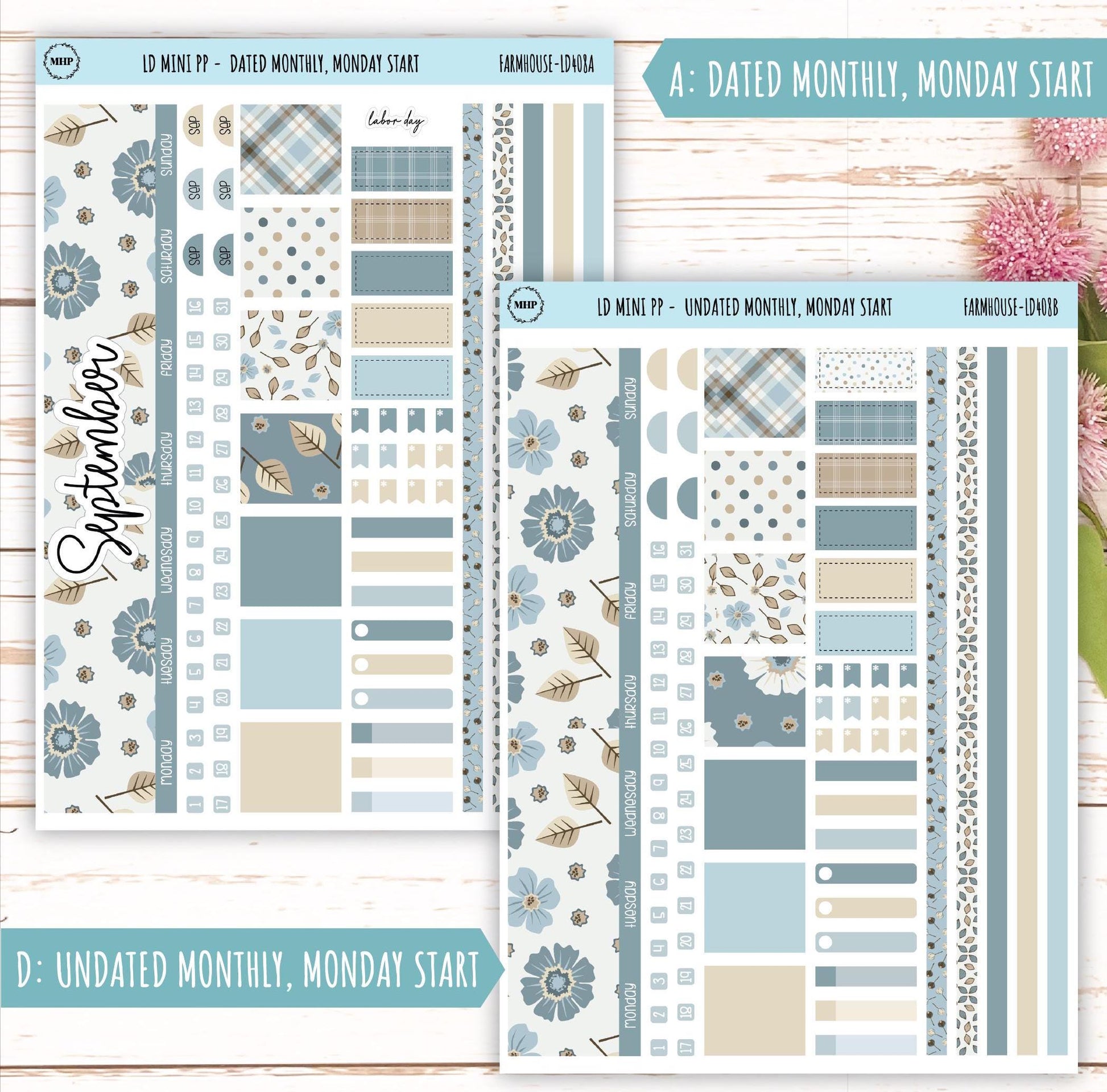 SEPTEMBER Stickers for LD Mini Project Planner "Farmhouse" || LD408FH