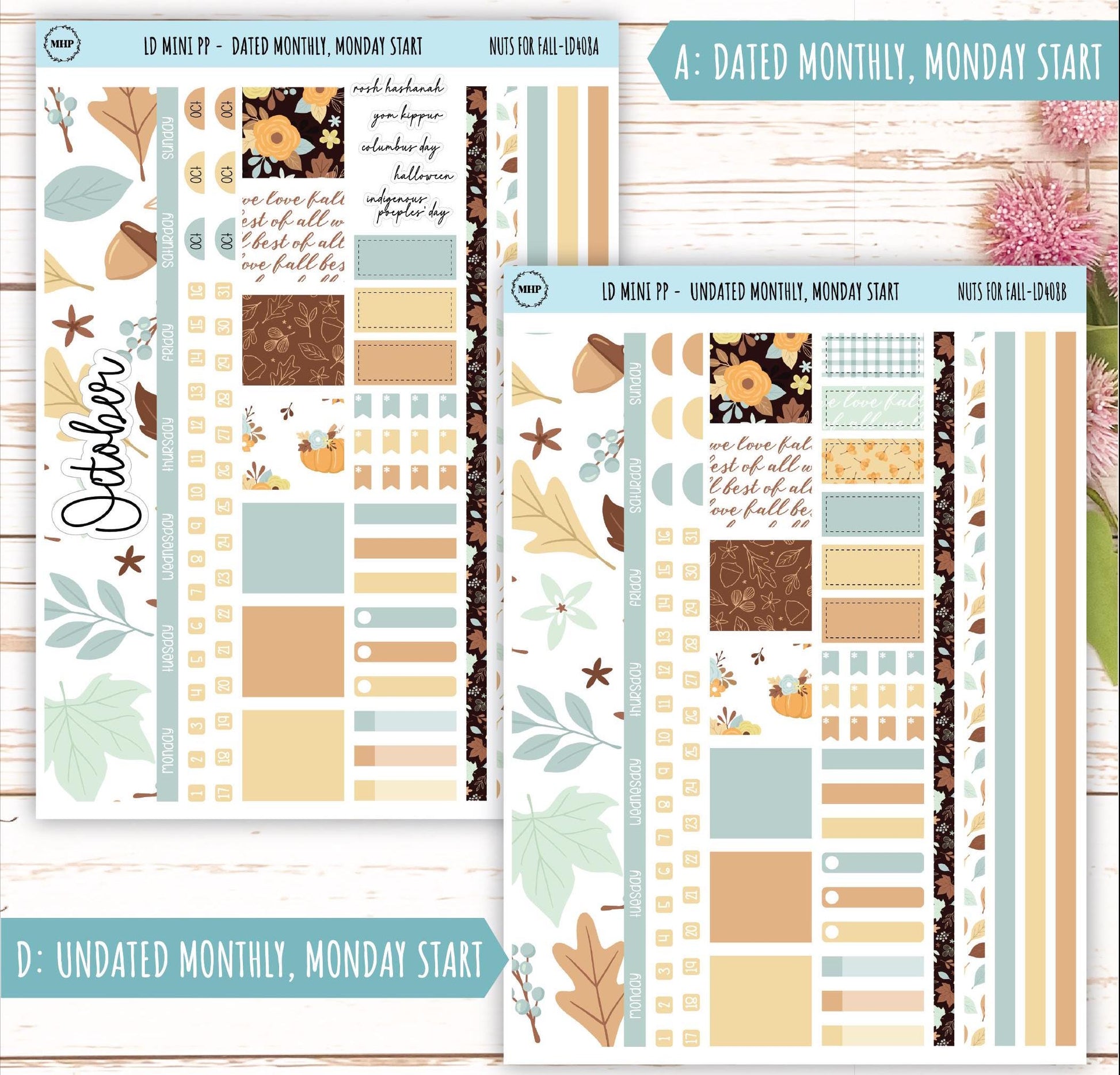 OCTOBER Stickers for LD Mini Project Planner "Nuts for Fall" || LD408NF