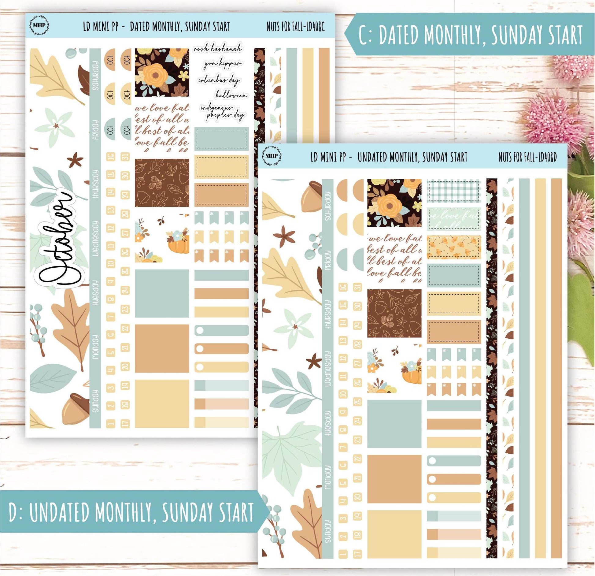 OCTOBER Stickers for LD Mini Project Planner "Nuts for Fall" || LD408NF