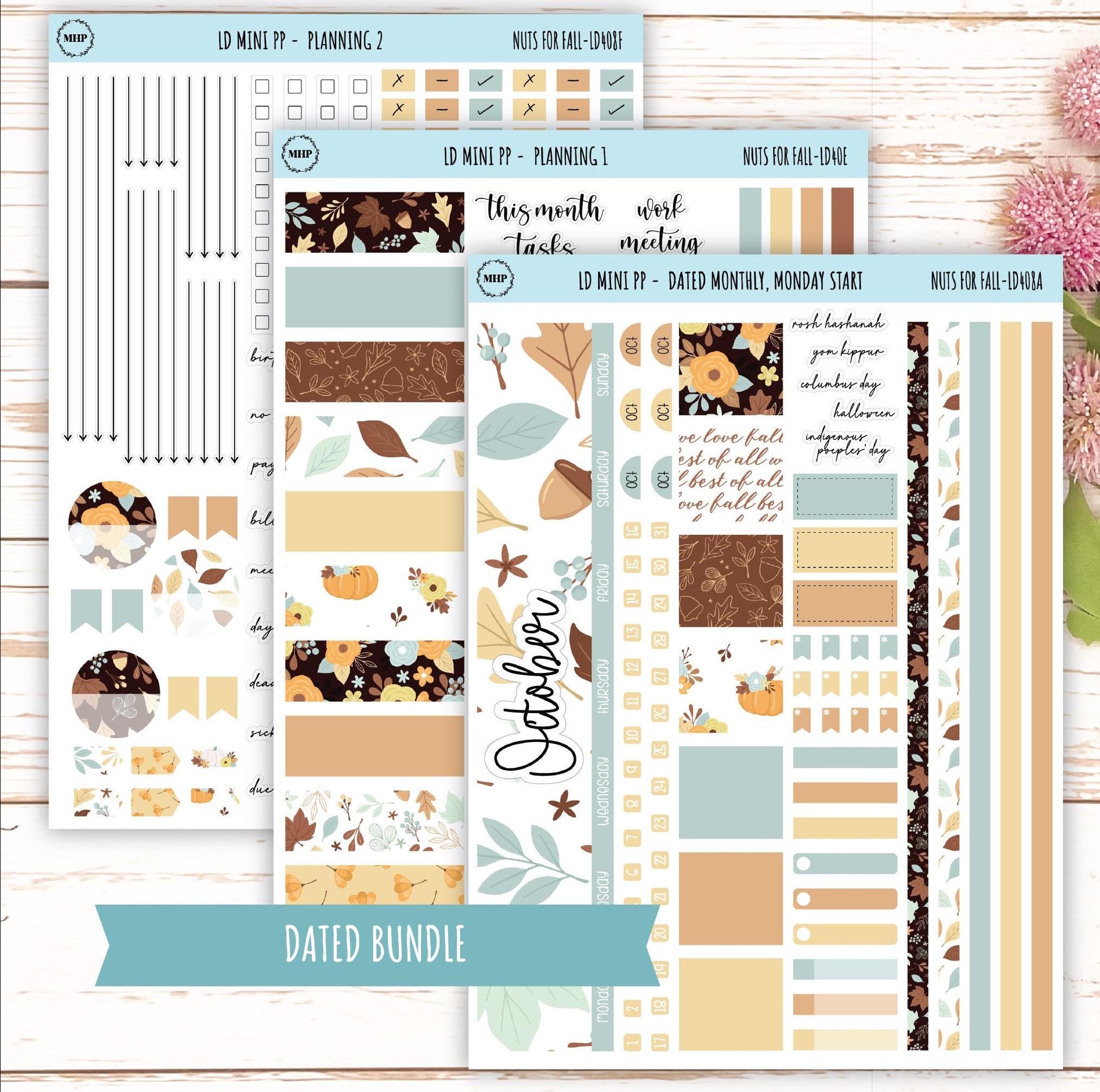 OCTOBER Stickers for LD Mini Project Planner "Nuts for Fall" || LD408NF