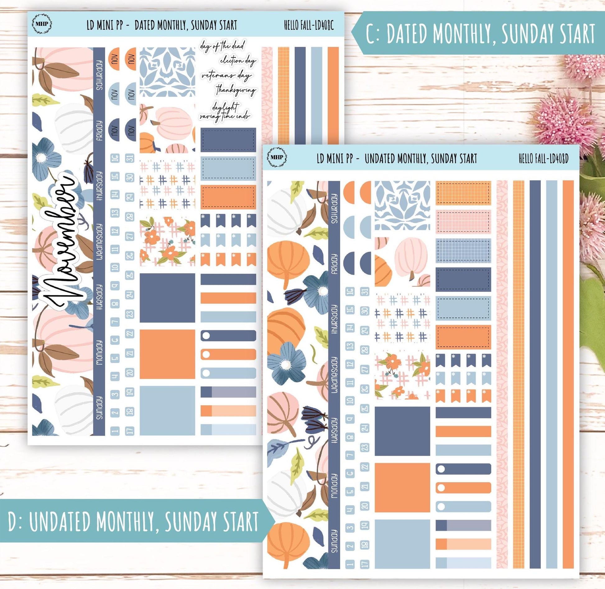 NOVEMBER Stickers for LD Mini Project Planner "Hello Fall" || LD408HF