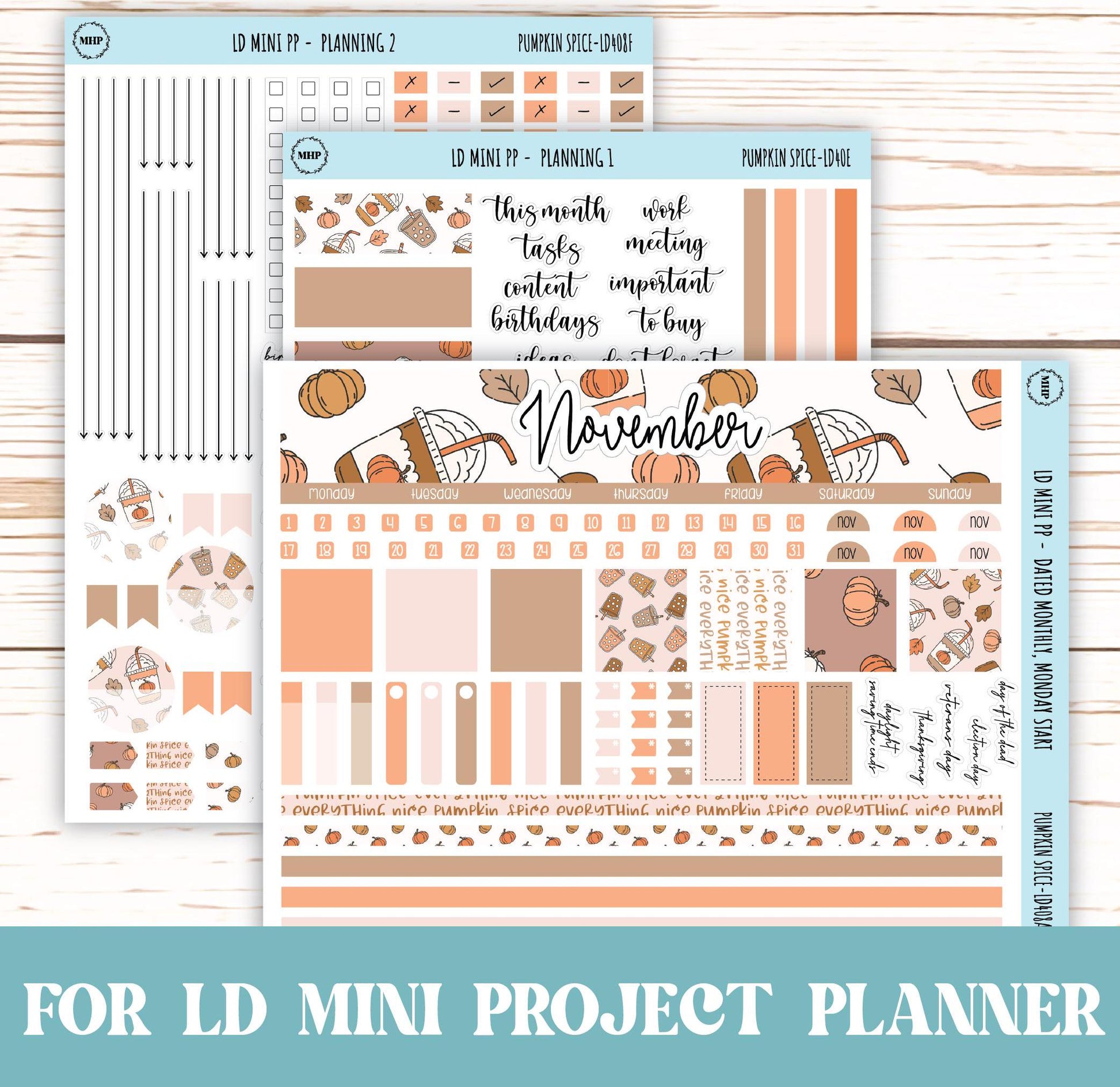 NOVEMBER Stickers for LD Mini Project Planner "Pumpkin Spice" || LD408PS