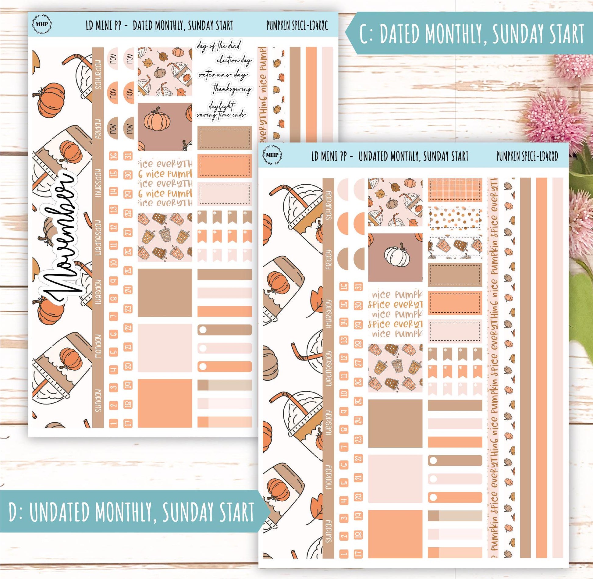 NOVEMBER Stickers for LD Mini Project Planner "Pumpkin Spice" || LD408PS