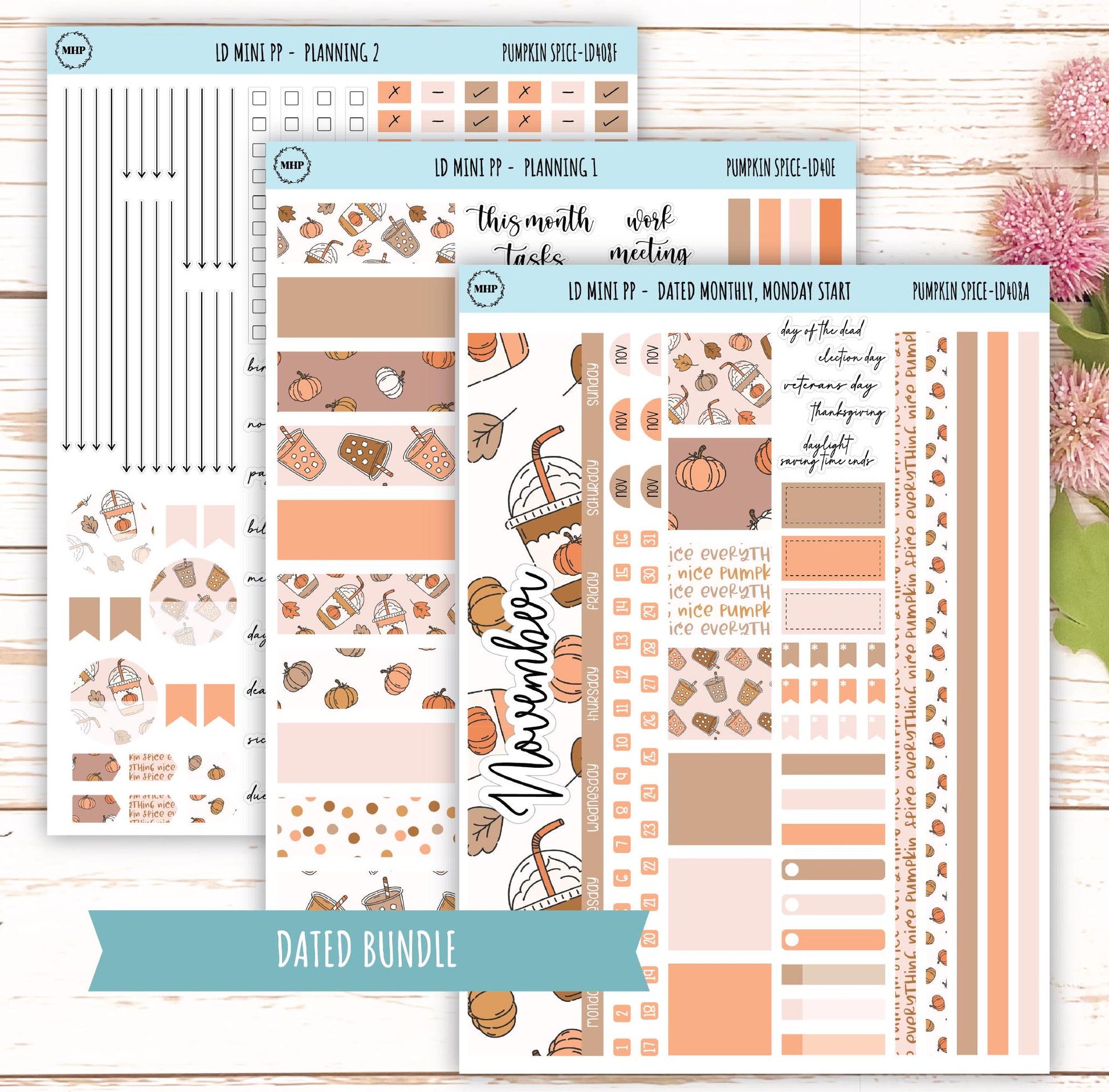 NOVEMBER Stickers for LD Mini Project Planner "Pumpkin Spice" || LD408PS