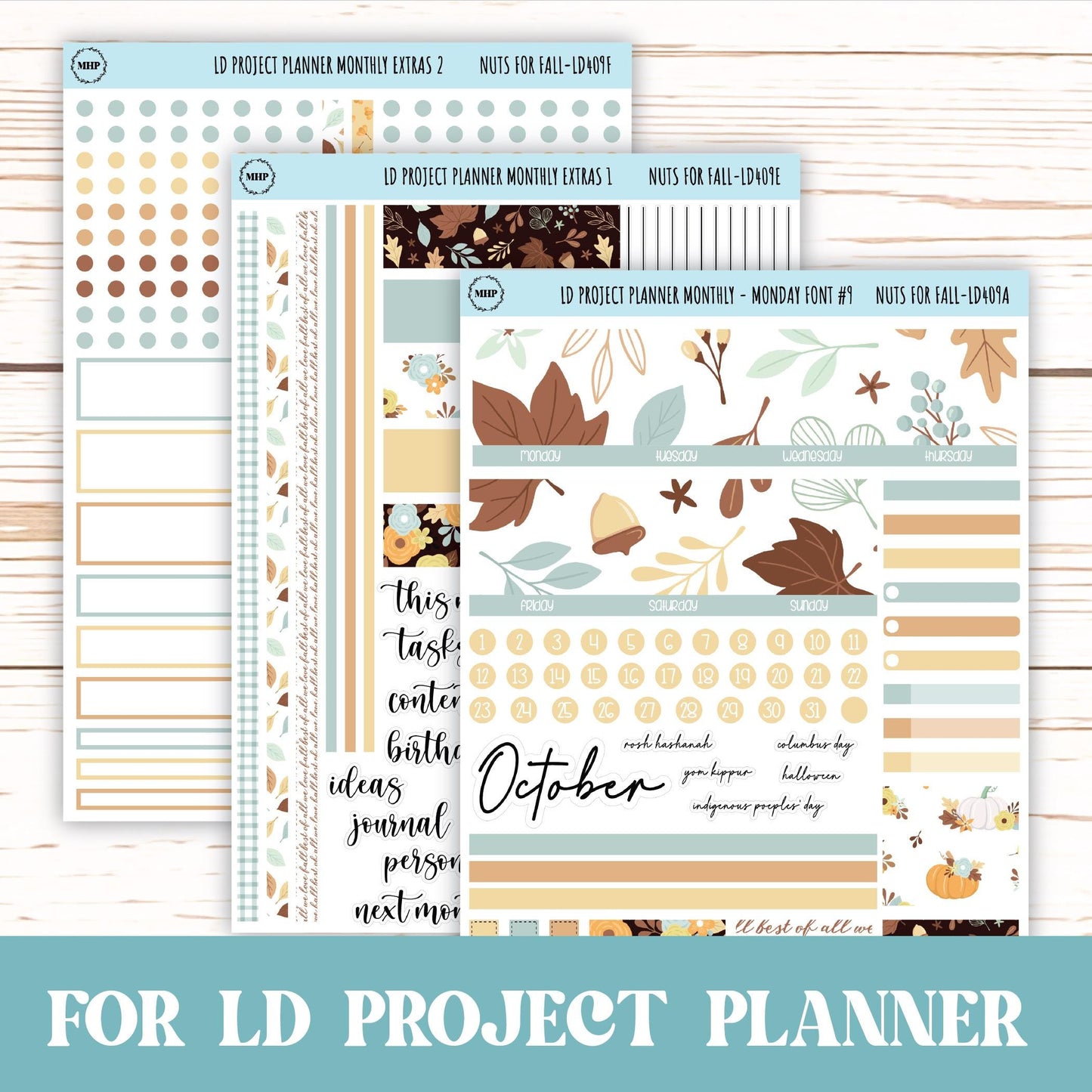OCTOBER Stickers for LD Project Planner "Nuts for Fall" || LD409NF