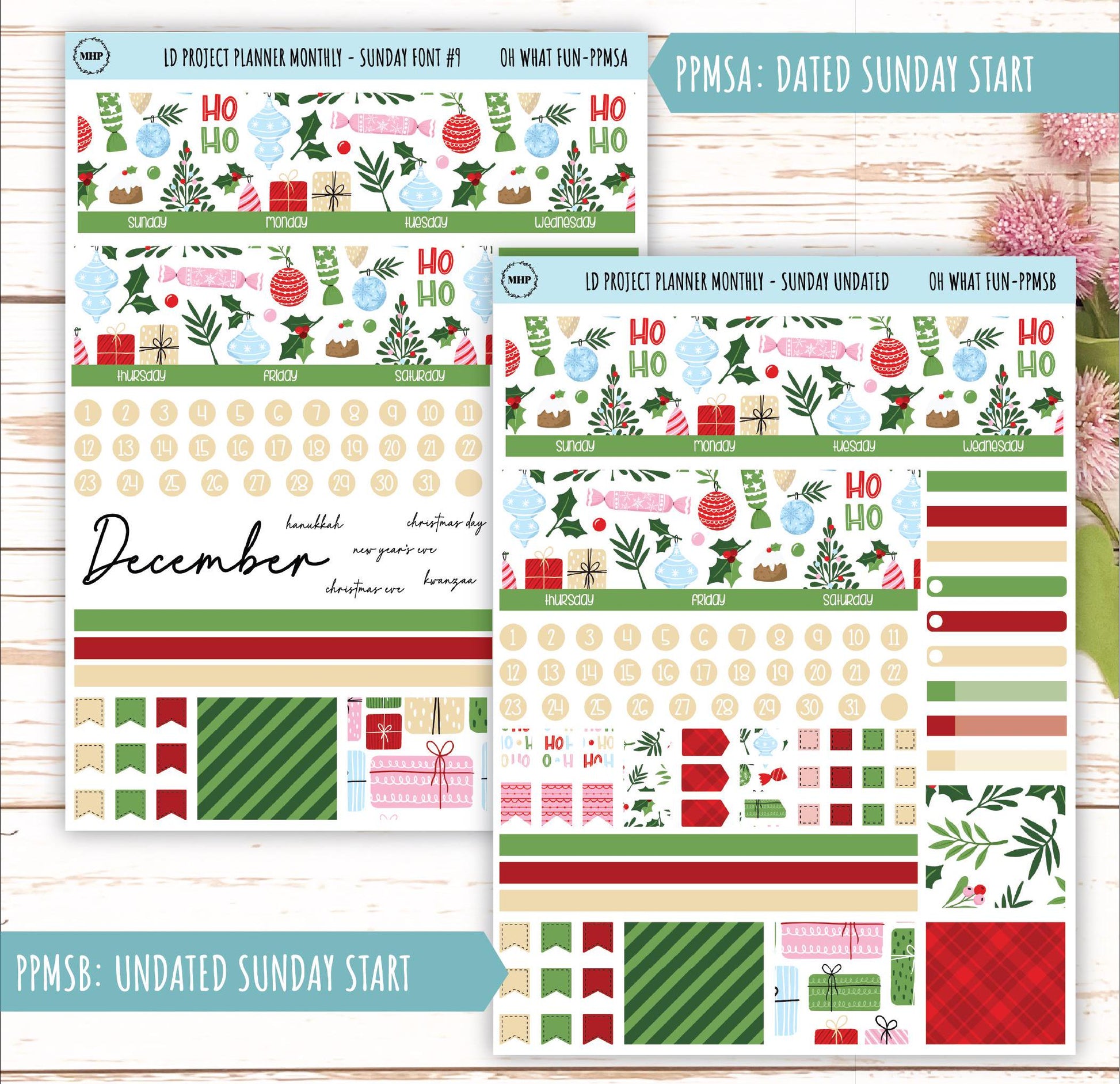 DECEMBER Stickers for LD Project Planner "Oh What Fun" || PPWF