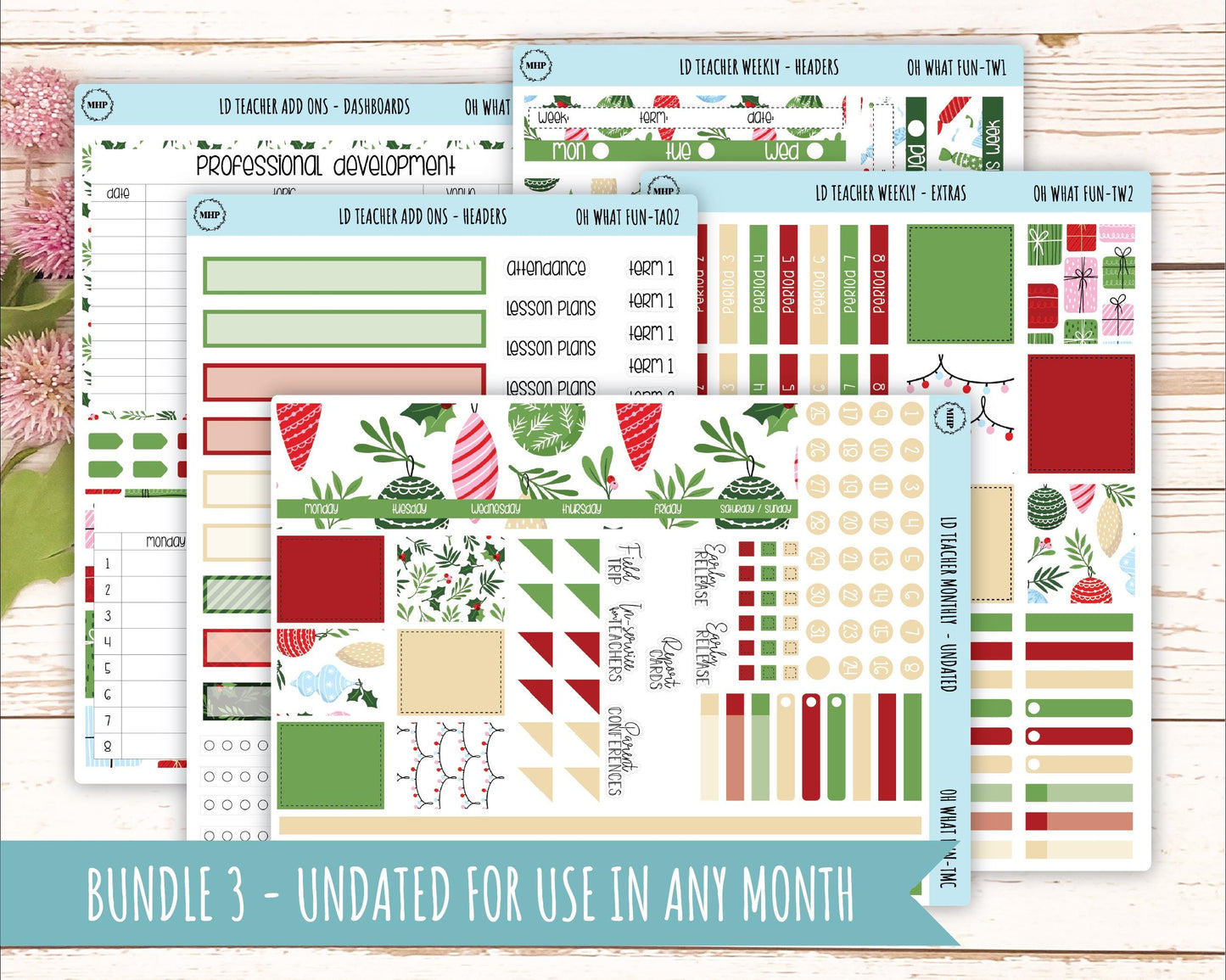 DECEMBER Stickers for Laurel Denise Teacher Planners. "Oh What Fun" || TOWF