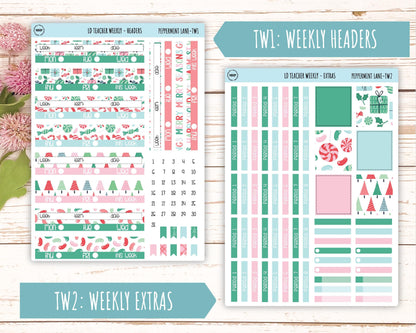 DECEMBER Stickers for Laurel Denise Teacher Planners. "Peppermint Lane" || TPL