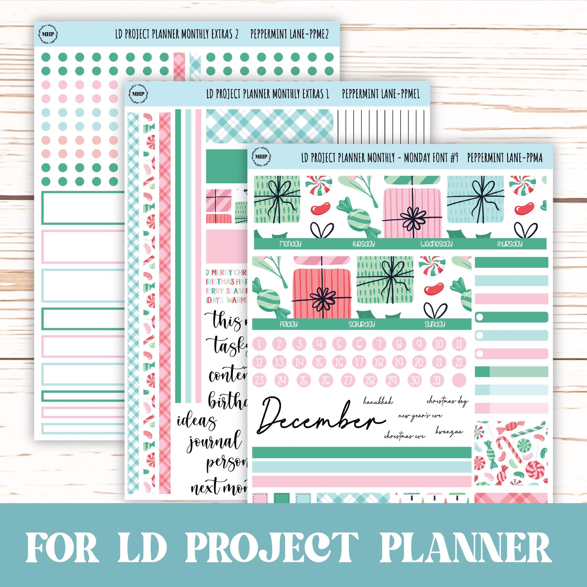 DECEMBER Stickers for LD Project Planner "Peppermint Lane" || PPPL