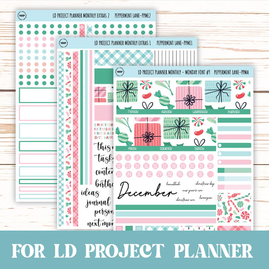 DECEMBER Stickers for LD Project Planner "Peppermint Lane" || PPPL
