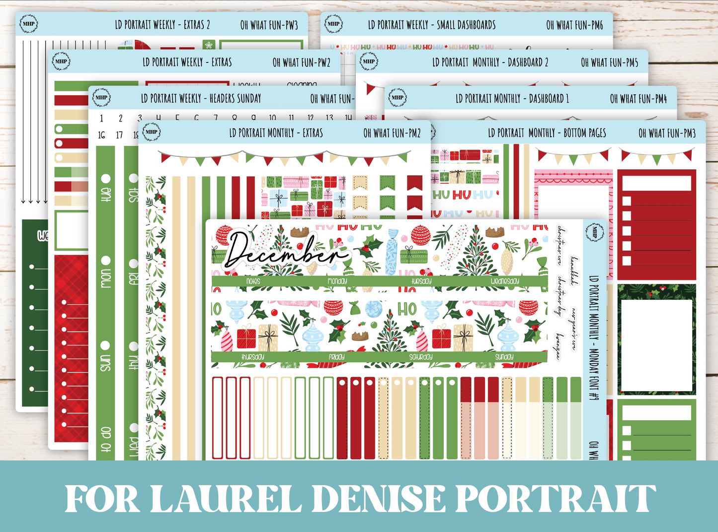 DECEMBER Stickers for Laurel Denise Portrait Planners. "Oh What Fun" || POWF