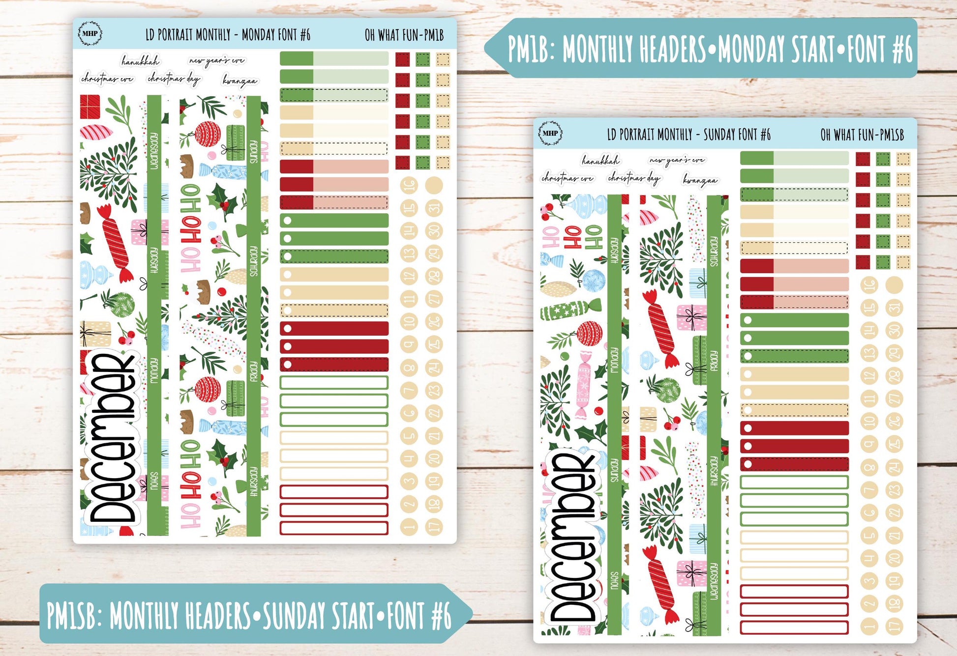 DECEMBER Stickers for Laurel Denise Portrait Planners. "Oh What Fun" || POWF