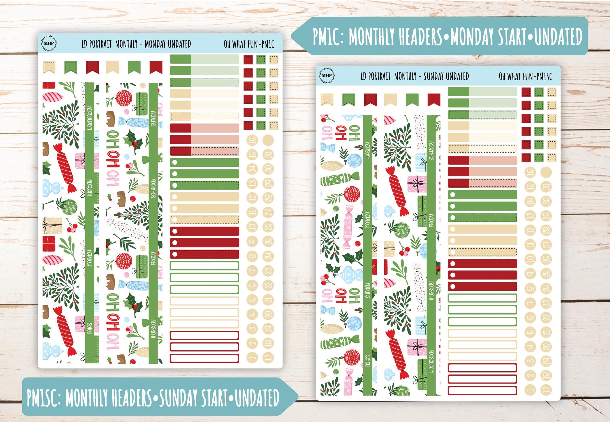 DECEMBER Stickers for Laurel Denise Portrait Planners. "Oh What Fun" || POWF