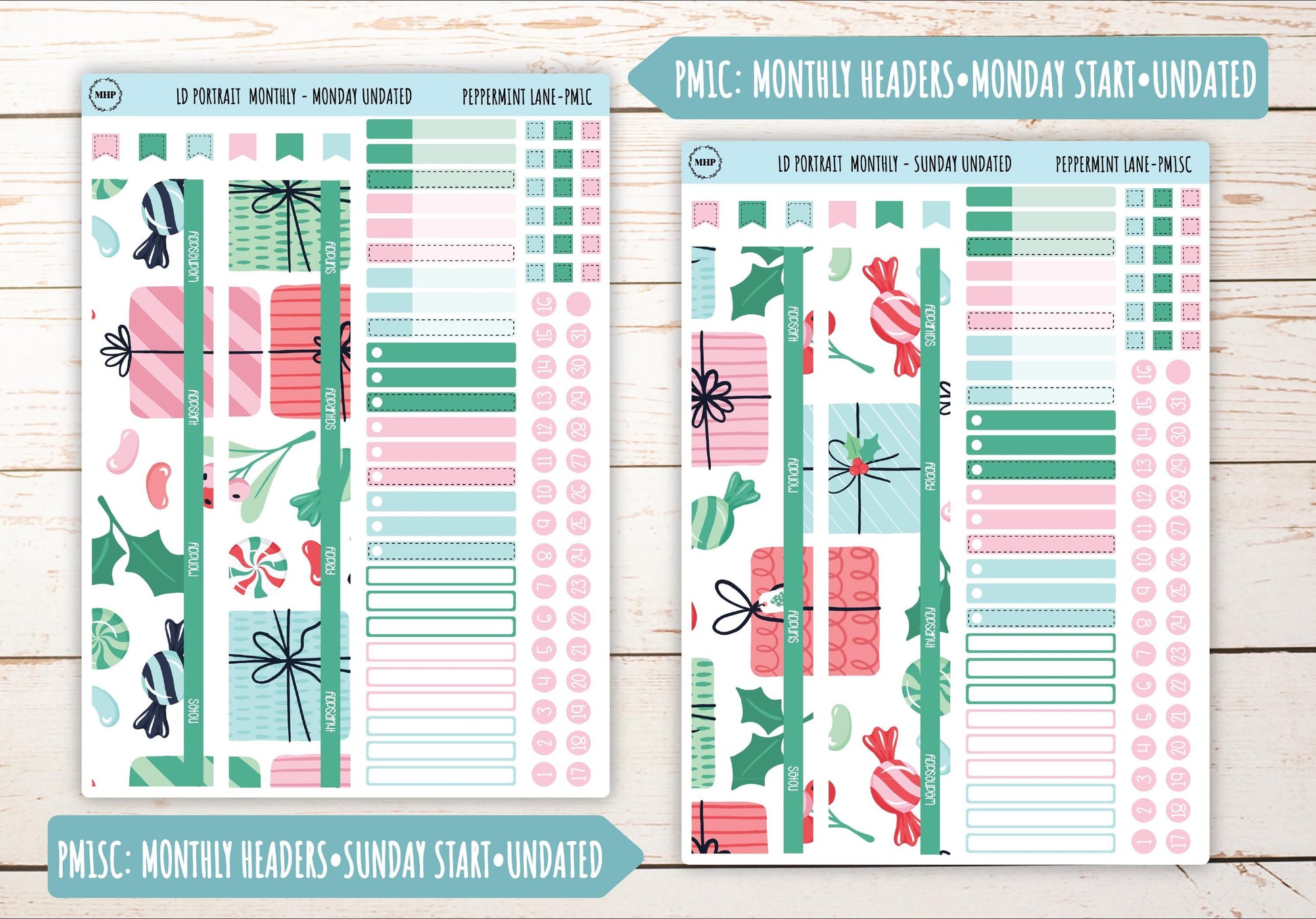 DECEMBER Stickers for Laurel Denise Portrait Planners. "Peppermint Lane" || PPL
