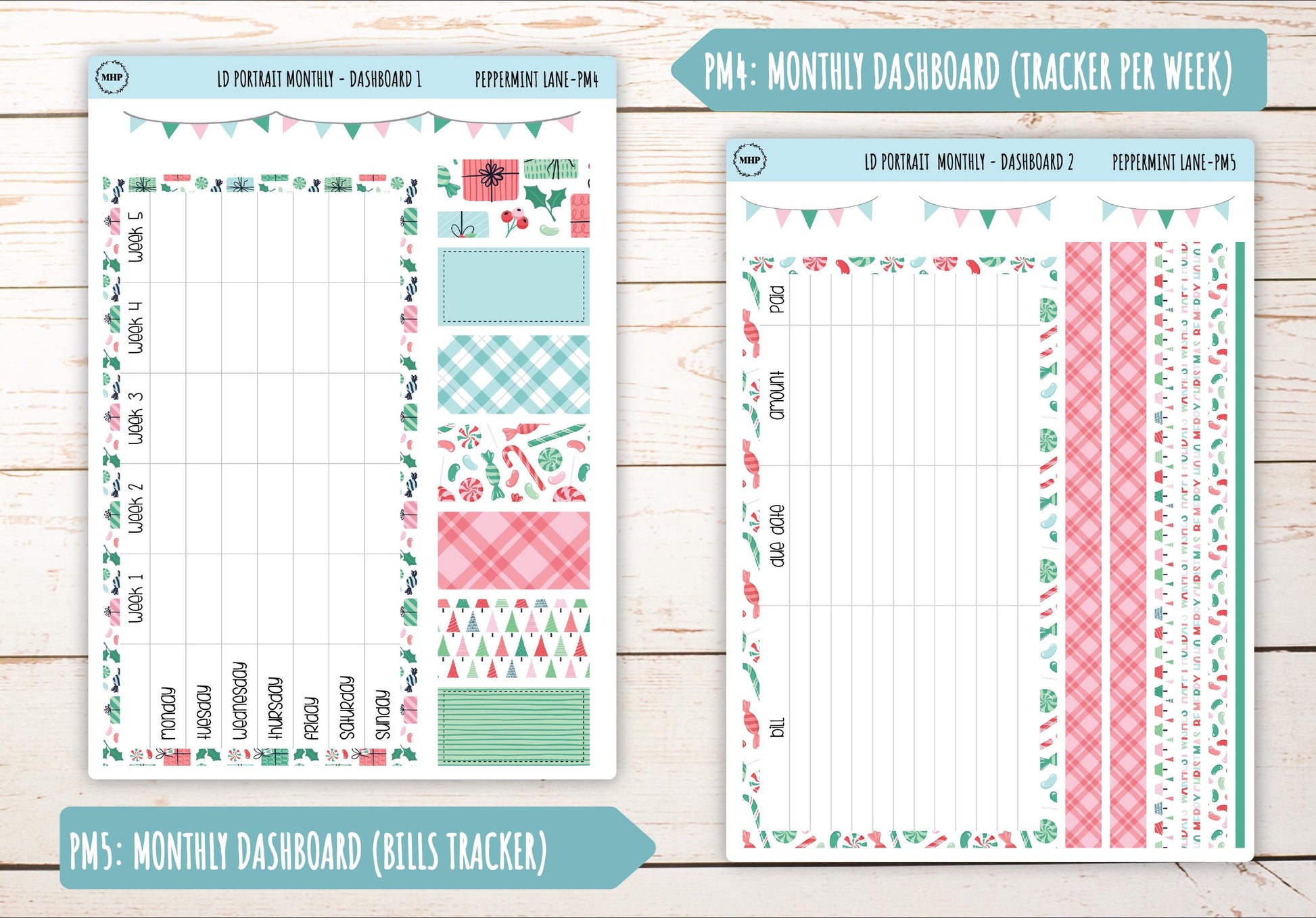 DECEMBER Stickers for Laurel Denise Portrait Planners. "Peppermint Lane" || PPL