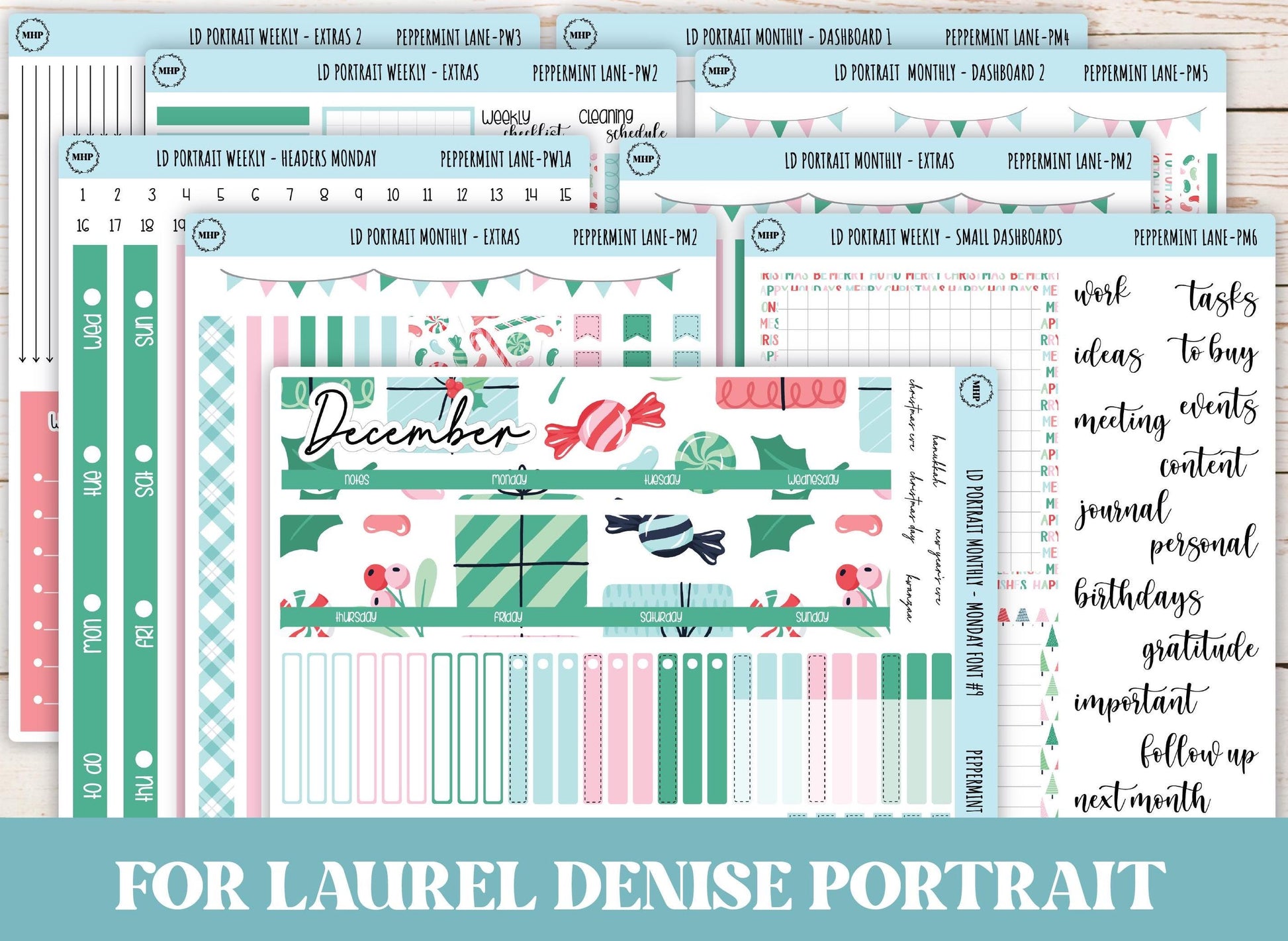 DECEMBER Stickers for Laurel Denise Portrait Planners. "Peppermint Lane" || PPL