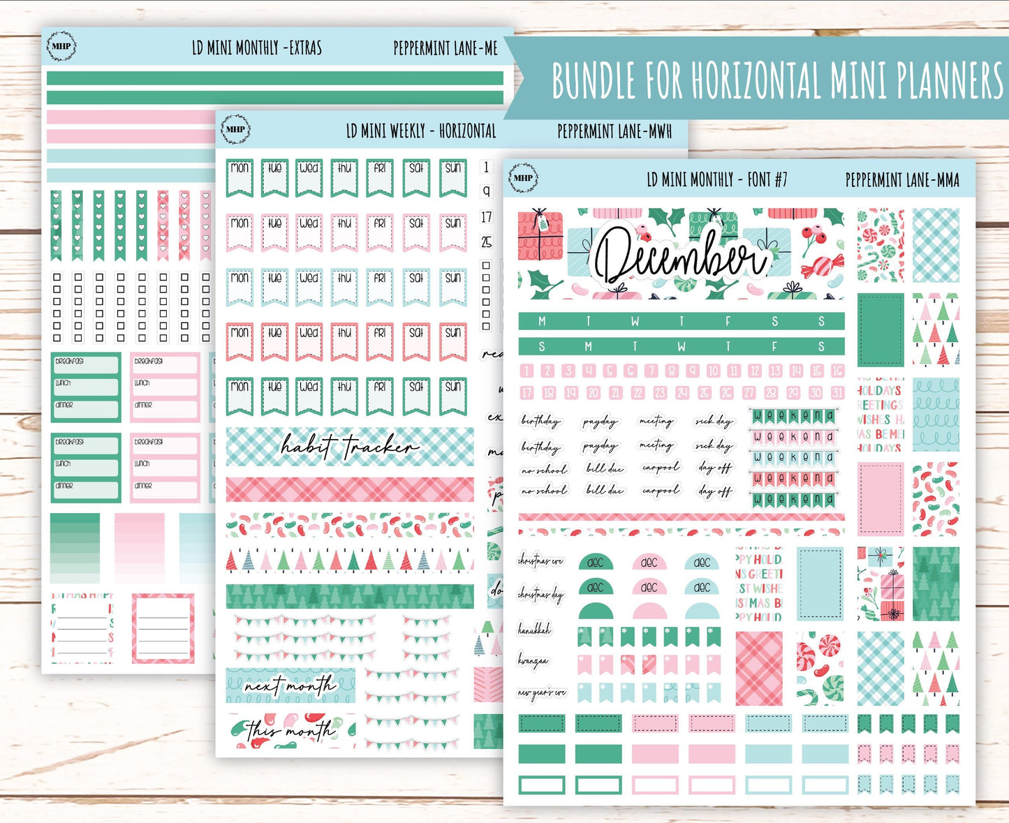 DECEMBER Stickers for MINI Laurel Denise Planners "Peppermint Lane" || MPL