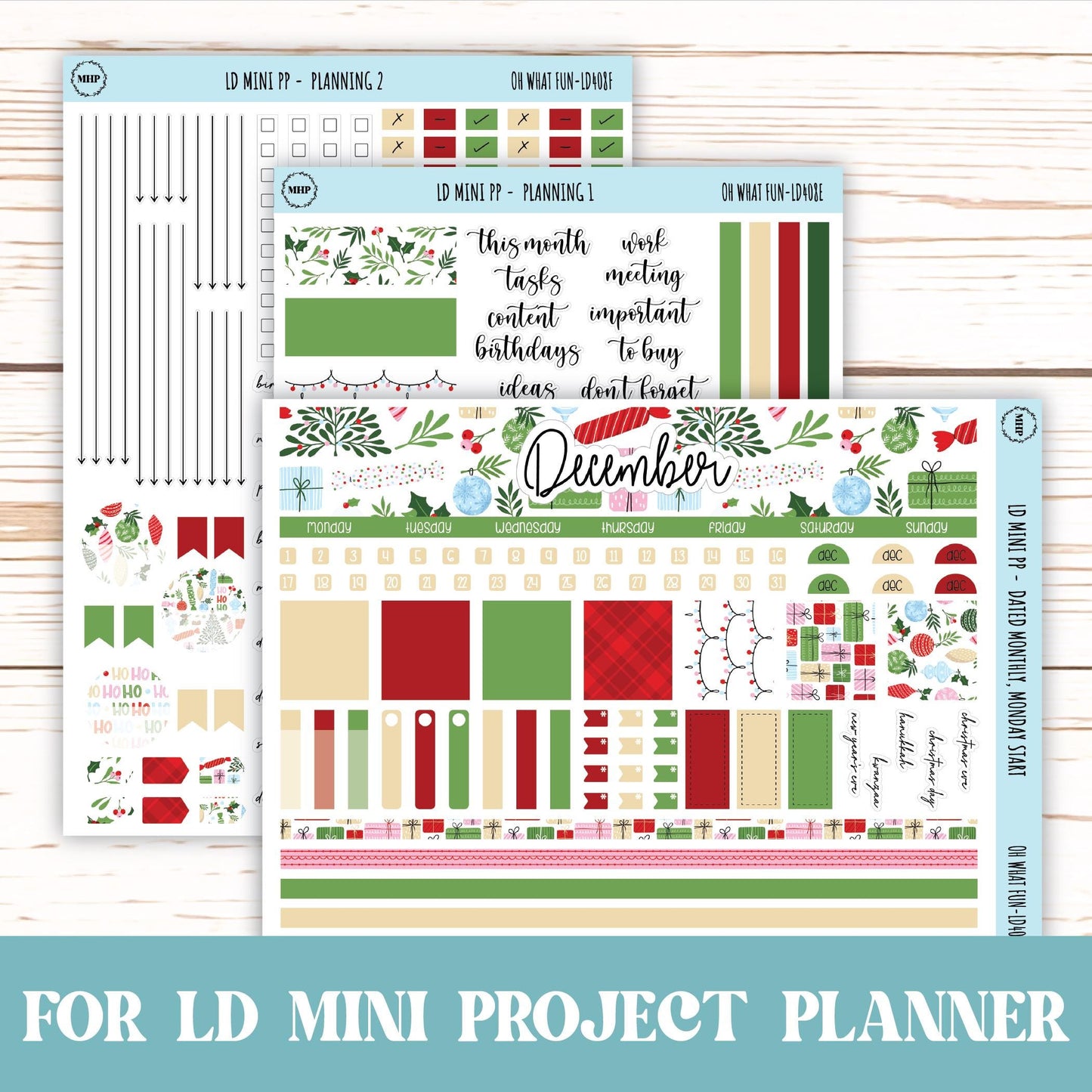 DECEMBER Stickers for LD Mini Project Planner "Oh What Fun" || LD408OWF