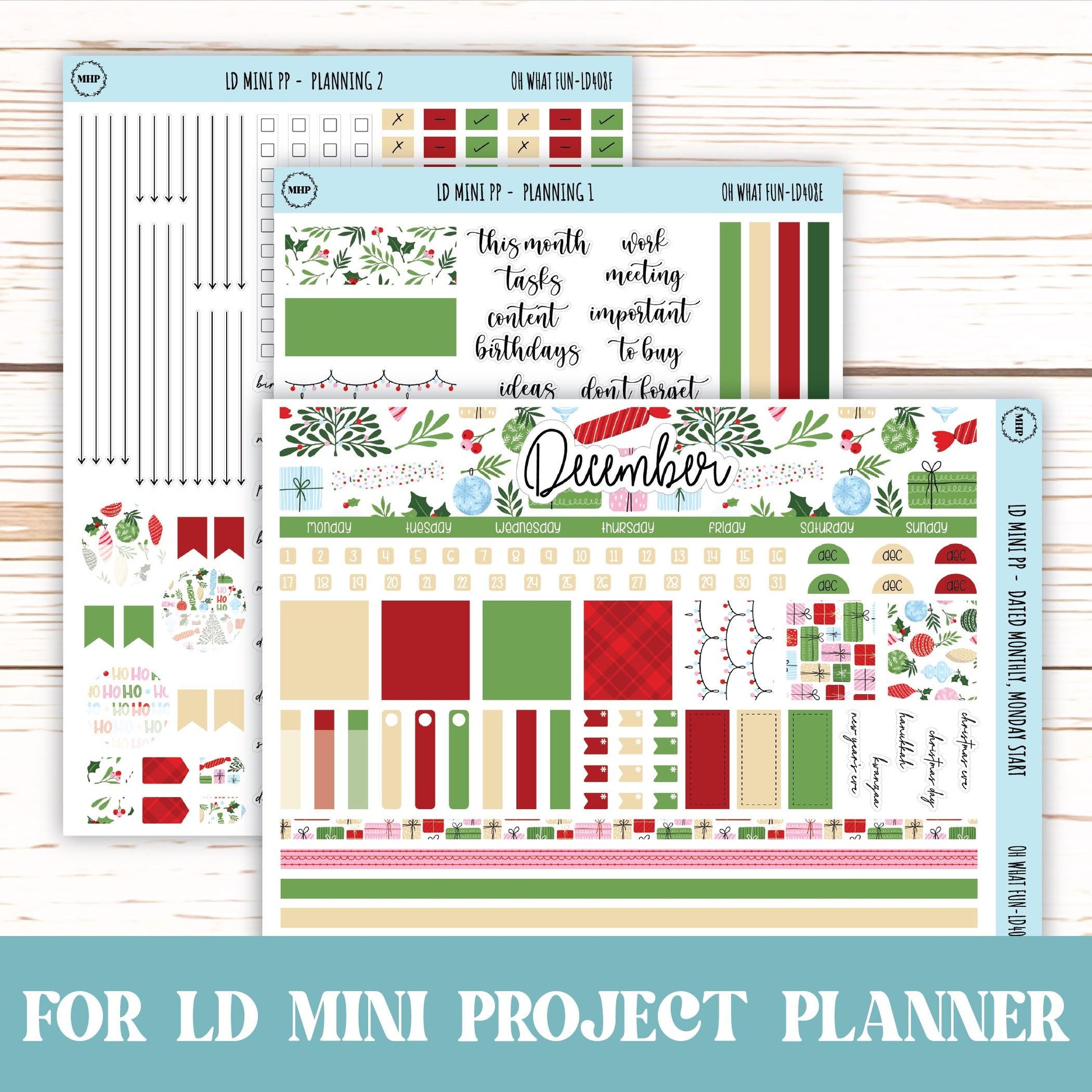 DECEMBER Stickers for LD Mini Project Planner "Oh What Fun" || LD408OWF