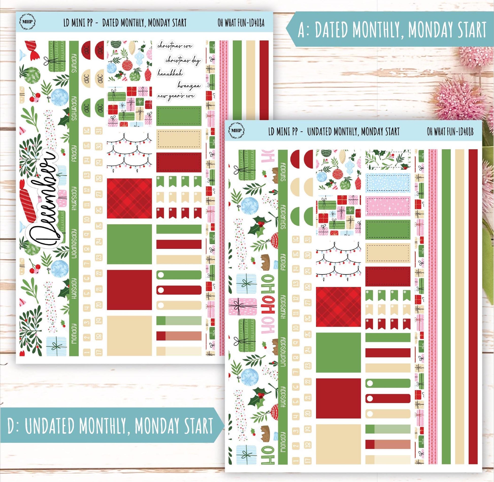 DECEMBER Stickers for LD Mini Project Planner "Oh What Fun" || LD408OWF