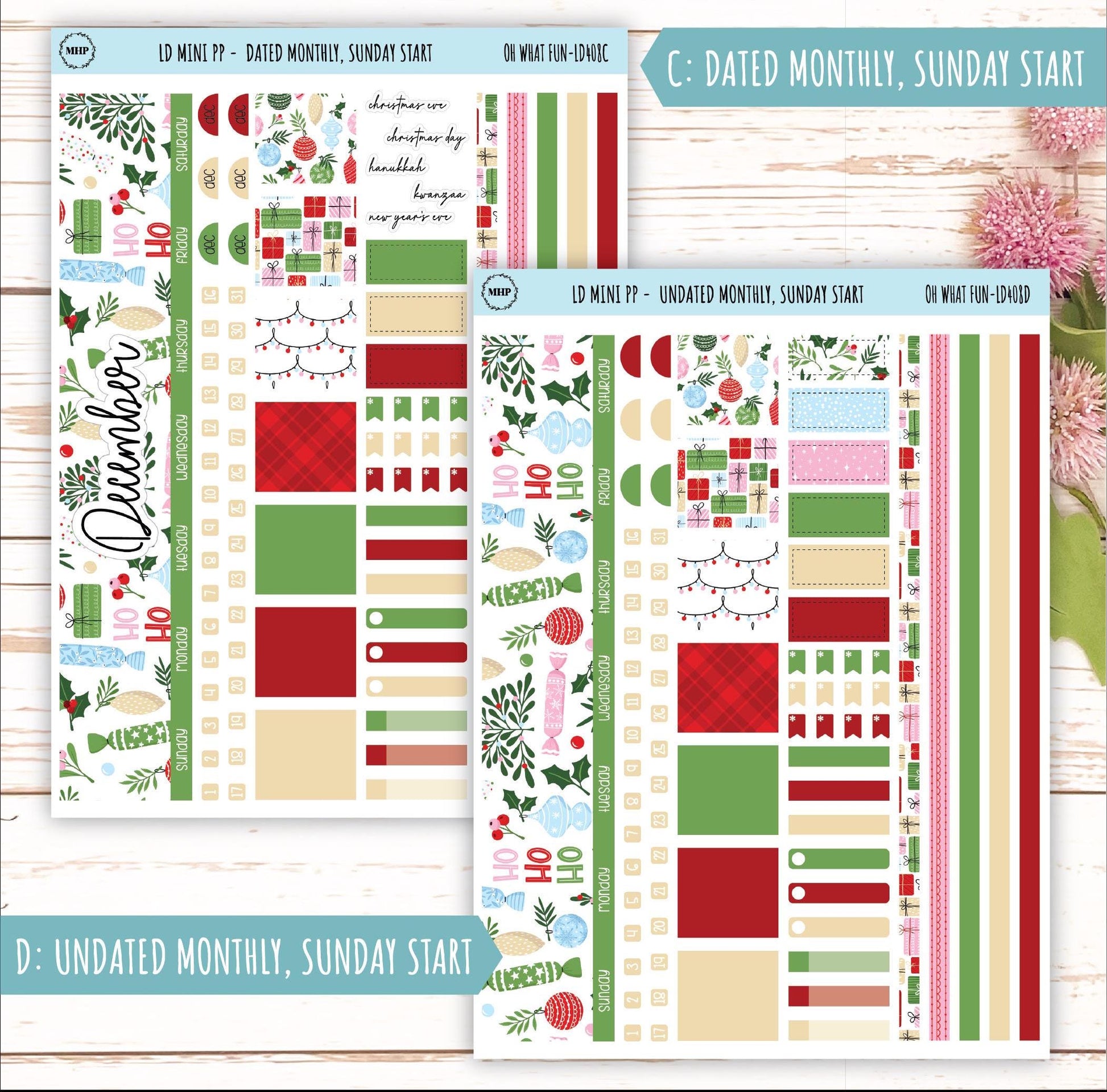 DECEMBER Stickers for LD Mini Project Planner "Oh What Fun" || LD408OWF