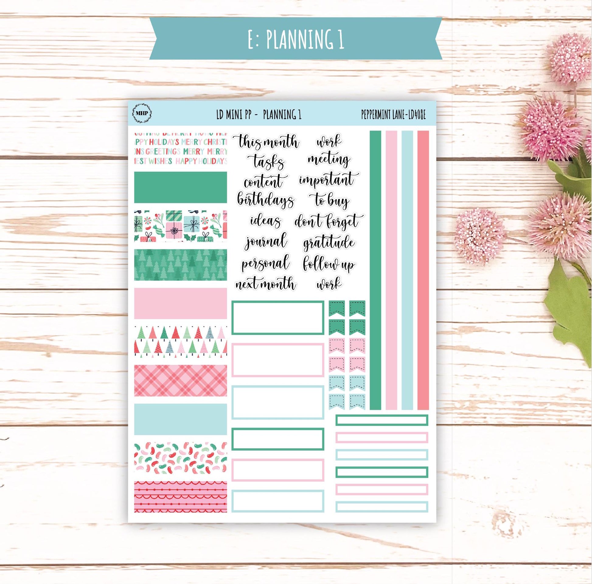 DECEMBER Stickers for LD Mini Project Planner "Peppermint Lane" || LD408PL