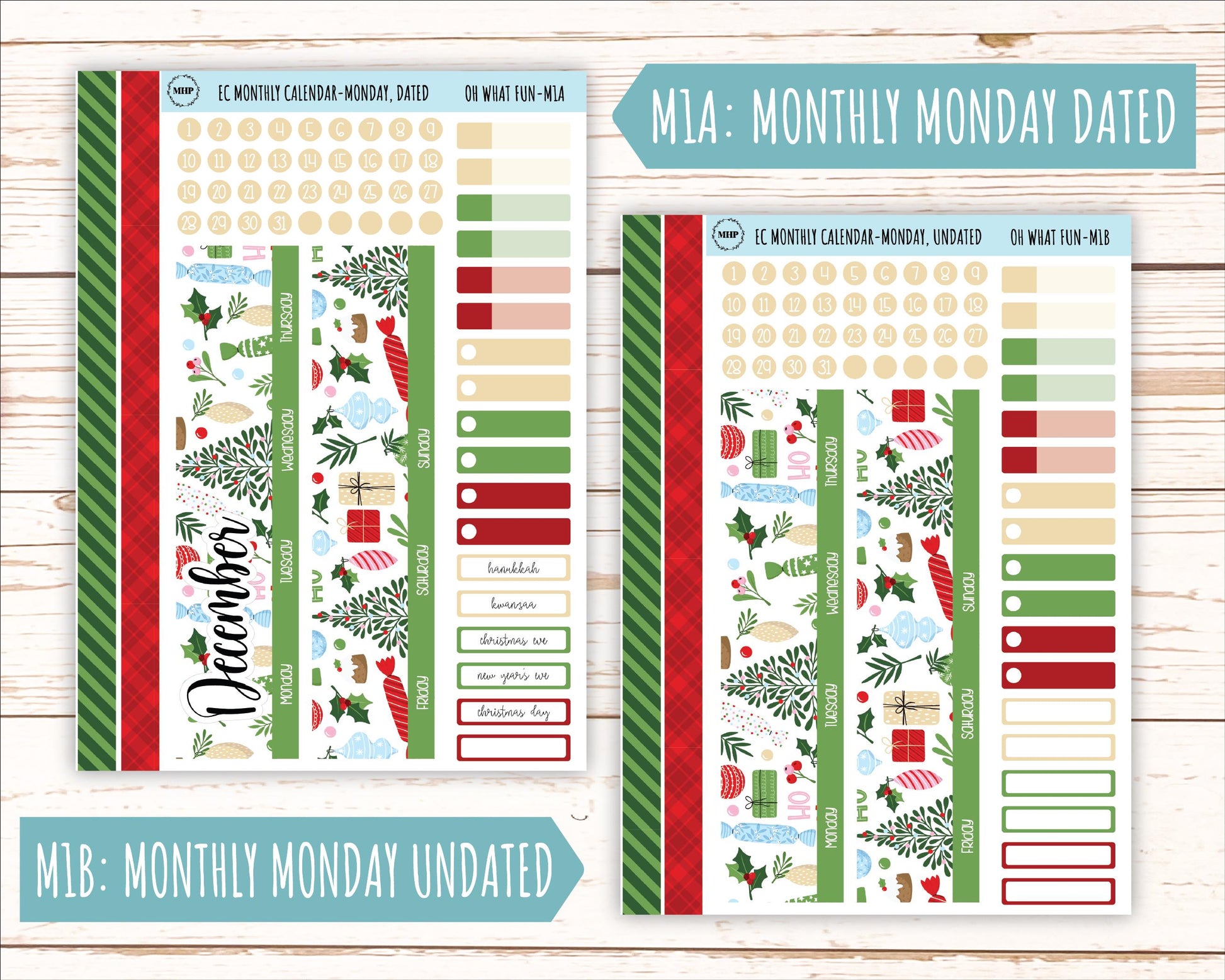 DECEMBER Monthly Kit Stickers for 7x9 Erin Condren Planners. "Oh Wha Fun" || ECM-OWF