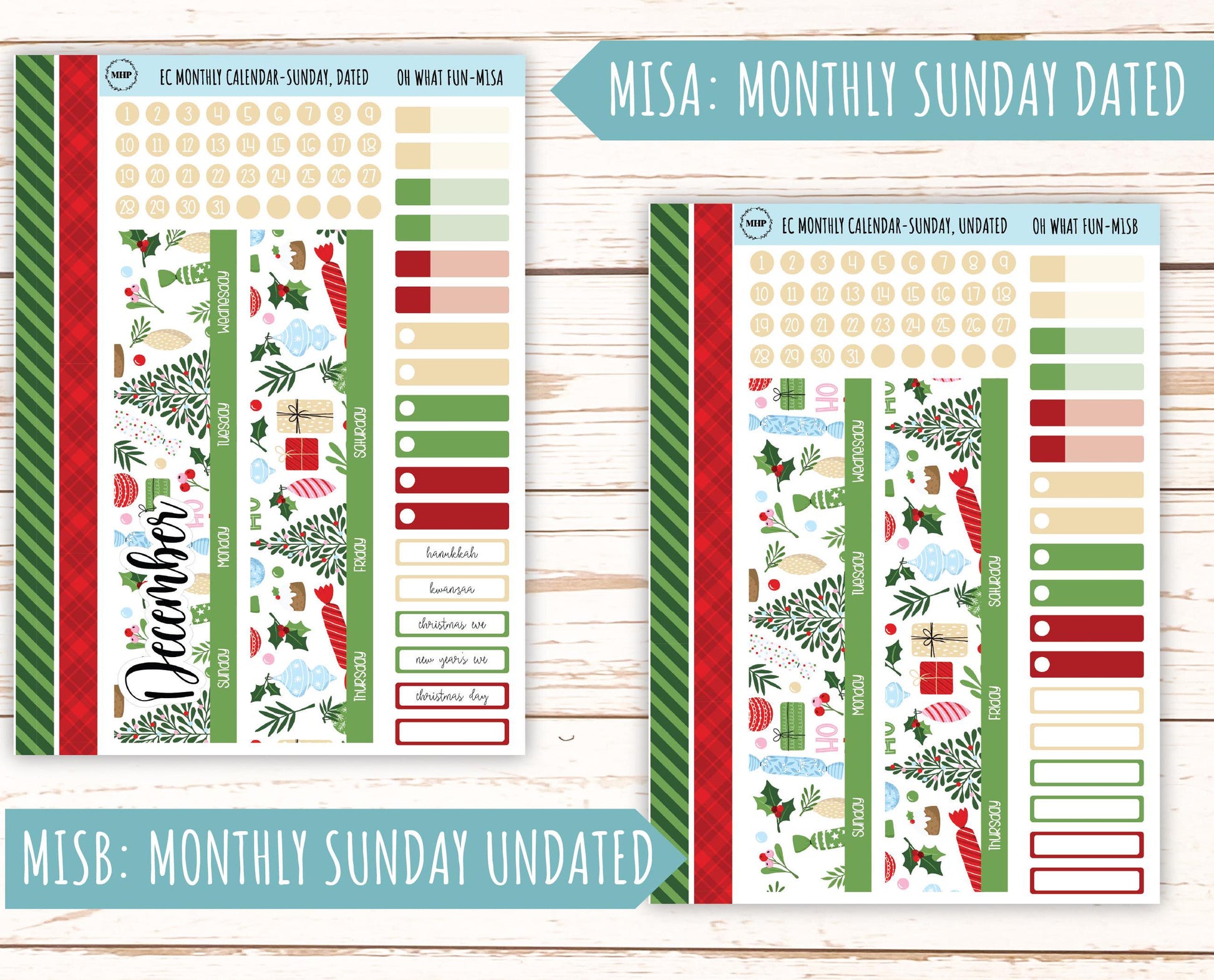 DECEMBER Monthly Kit Stickers for 7x9 Erin Condren Planners. "Oh Wha Fun" || ECM-OWF