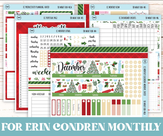 DECEMBER Monthly Kit Stickers for 7x9 Erin Condren Planners. "Oh Wha Fun" || ECM-OWF
