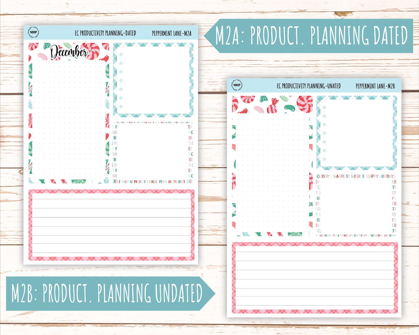 DECEMBER Monthly Kit Stickers for 7x9 Erin Condren Planners. "Peppermint Lane" || ECM-PML