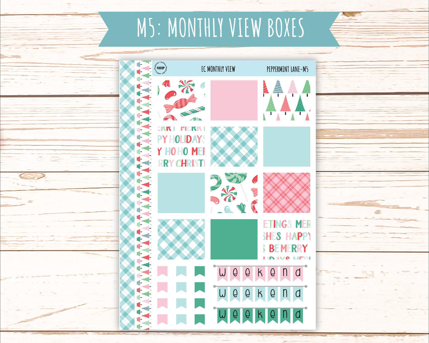 DECEMBER Monthly Kit Stickers for 7x9 Erin Condren Planners. "Peppermint Lane" || ECM-PML
