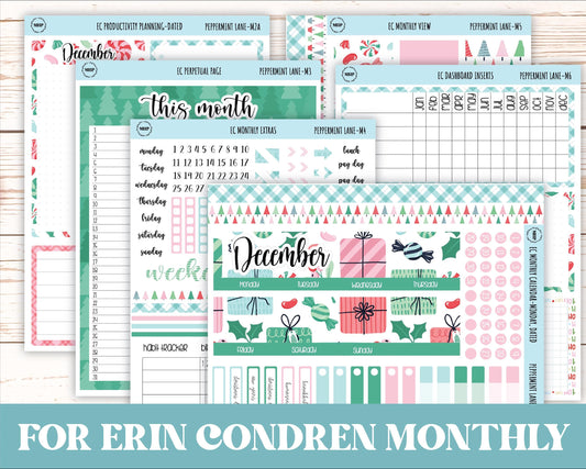 DECEMBER Monthly Kit Stickers for 7x9 Erin Condren Planners. "Peppermint Lane" || ECM-PML