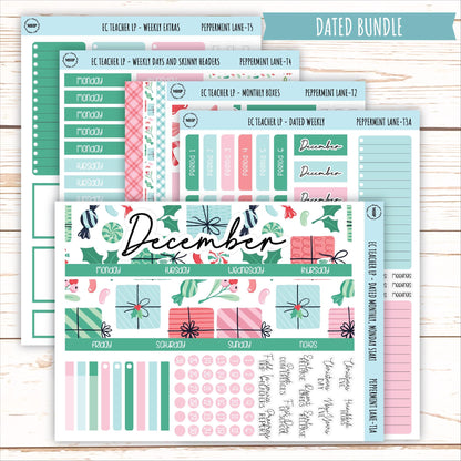 DECEMBER Stickers for Erin Condren Teacher Lesson Planner. "Peppermint Lane" || ECT-PML