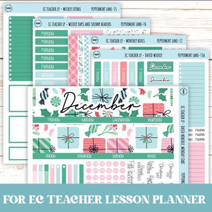 DECEMBER Stickers for Erin Condren Teacher Lesson Planner. "Peppermint Lane" || ECT-PML