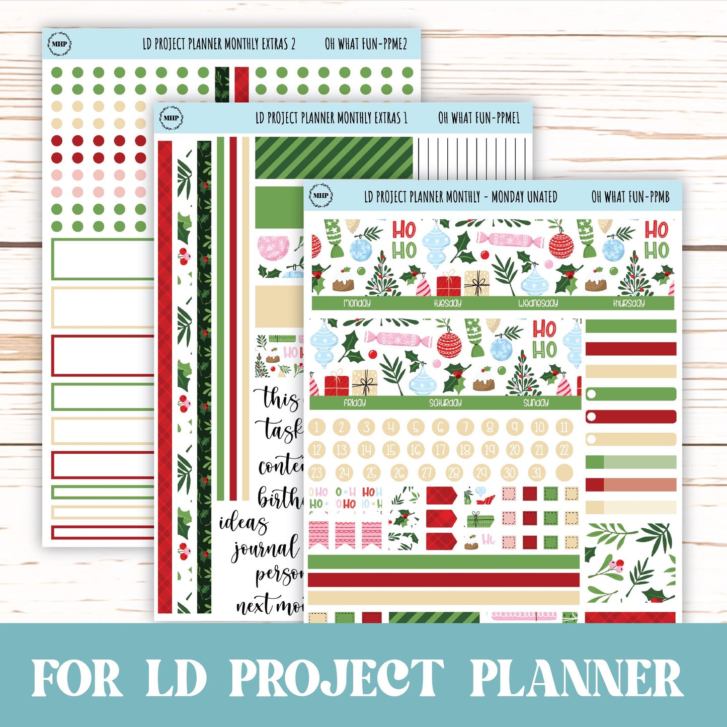 DECEMBER Stickers for LD Project Planner "Oh What Fun" || PPWF