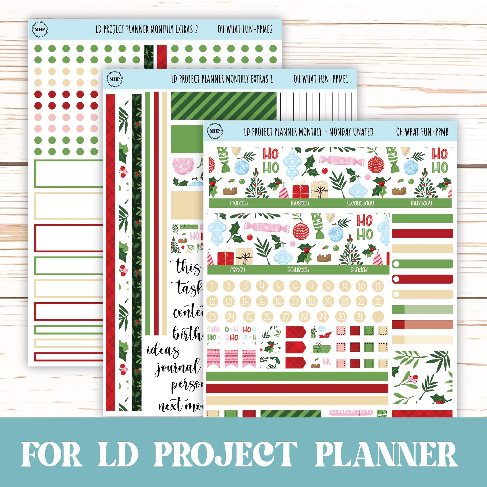DECEMBER Stickers for LD Project Planner "Oh What Fun" || PPWF